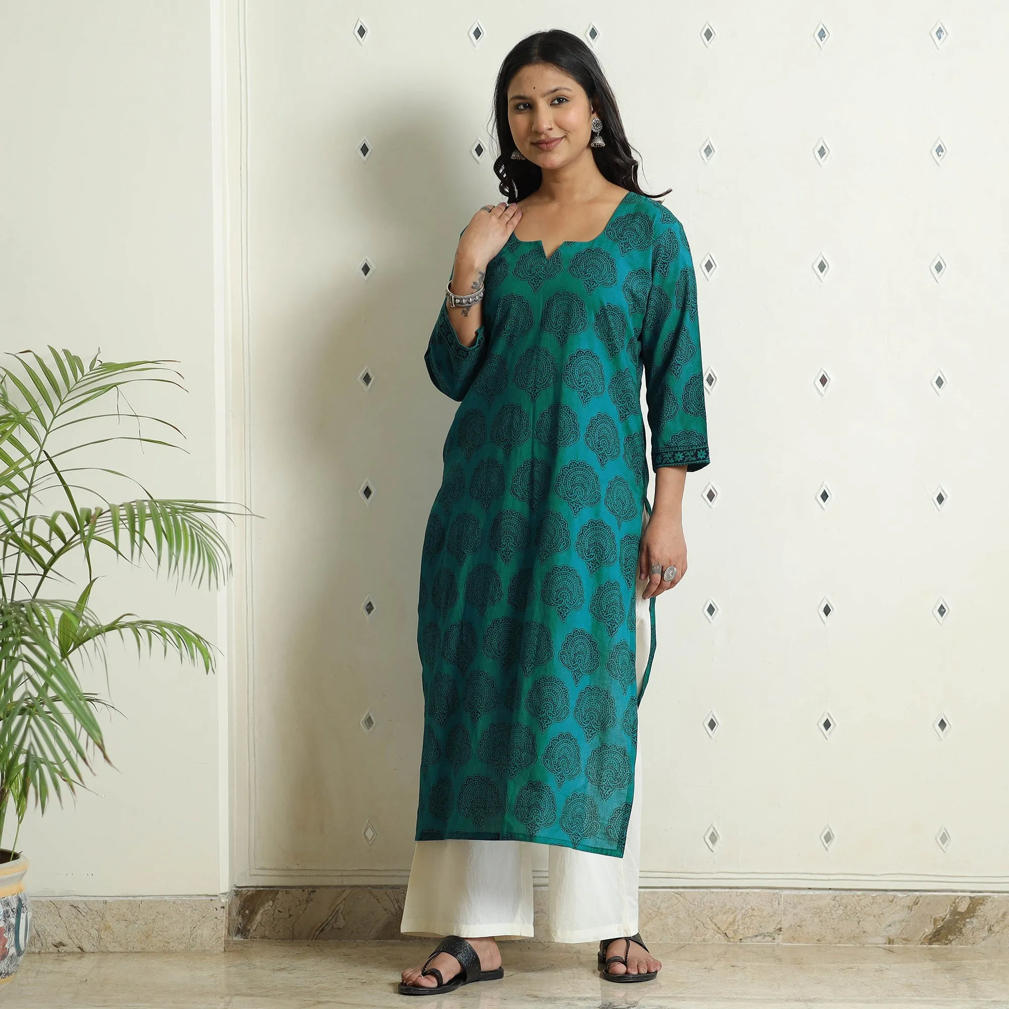Green - Block Print Cotton Straight Bagh Kurta sold by Itokri product image thumbnail 2