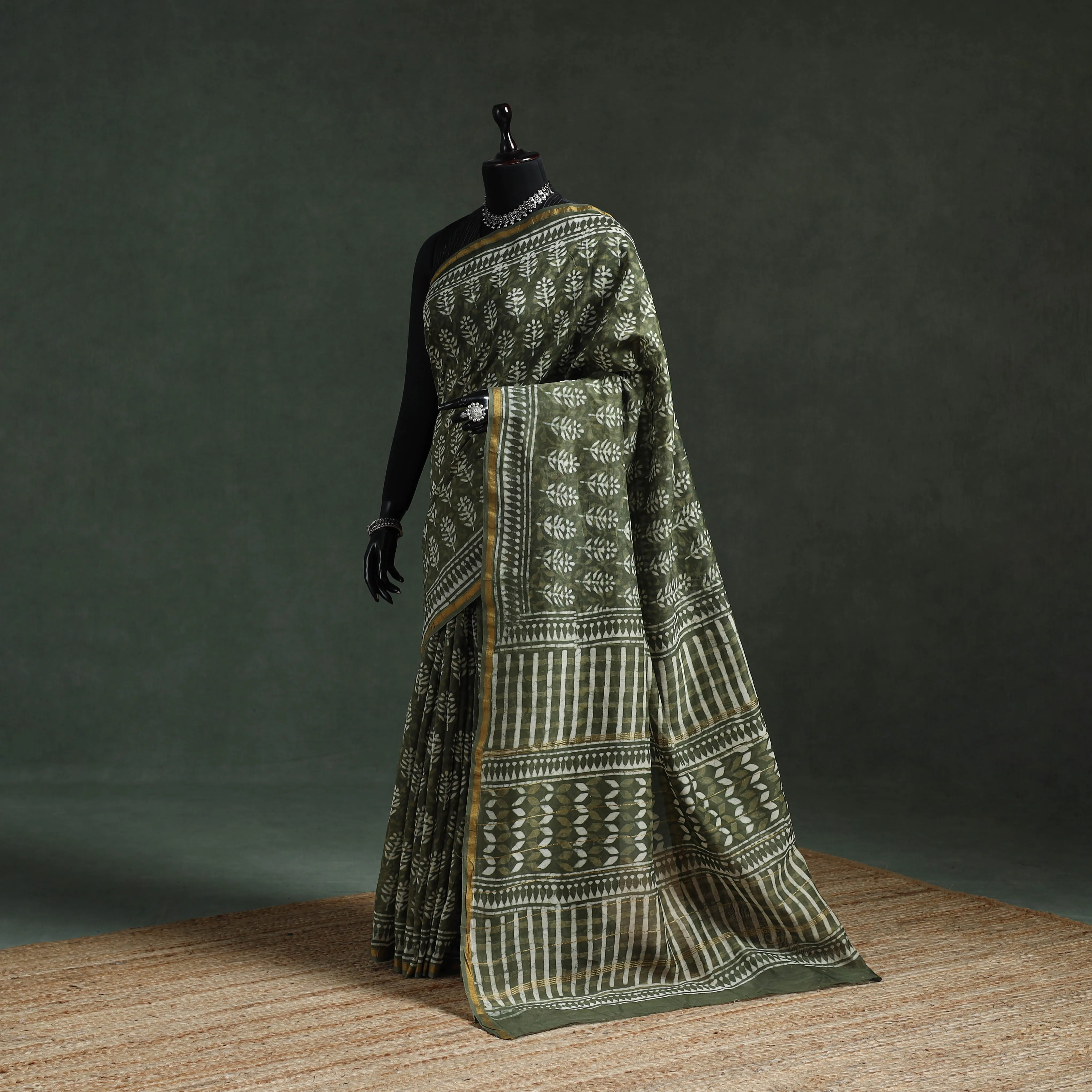 Green - Chanderi Silk Hand Block Batik Print Saree 81 sold by Itokri