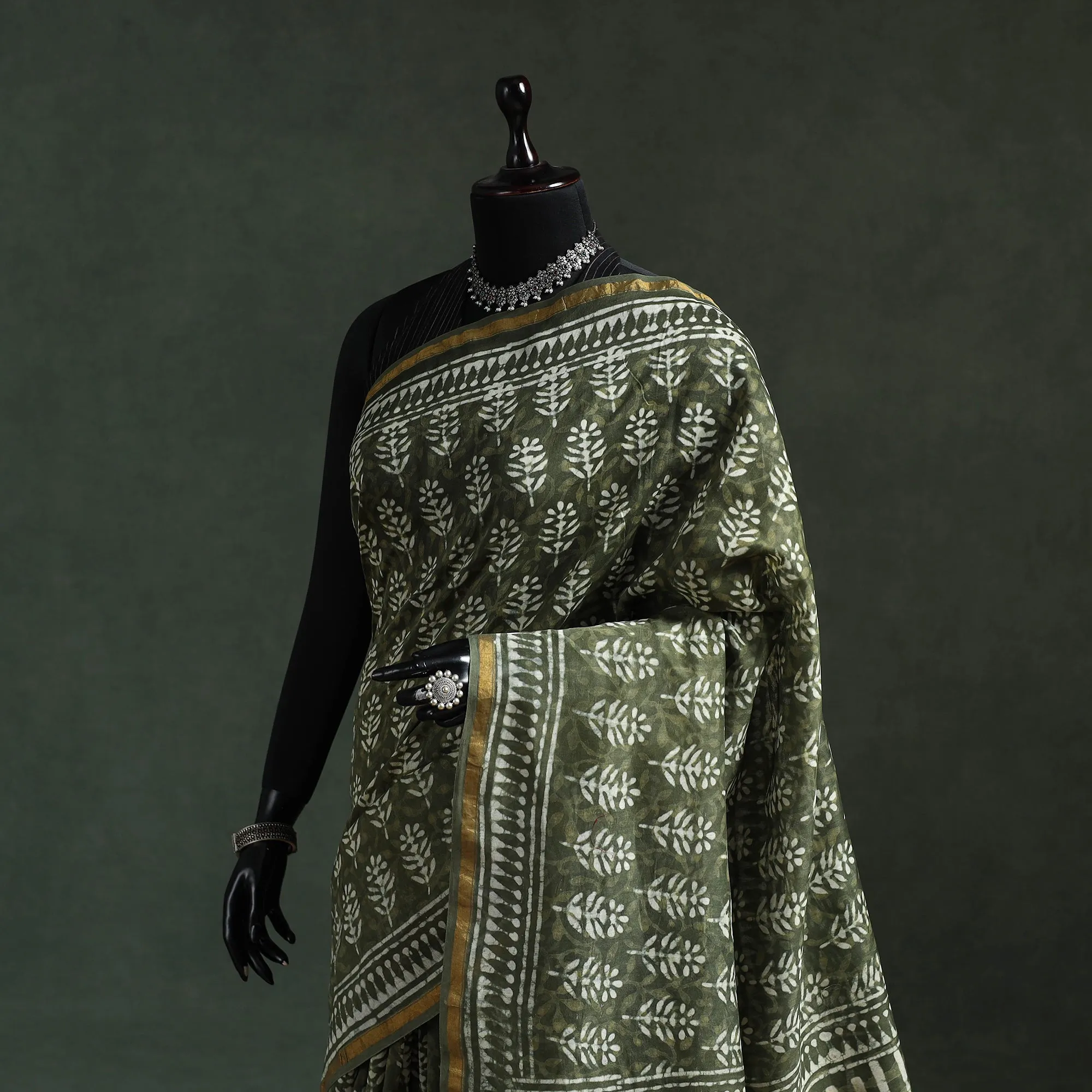 Green - Chanderi Silk Hand Block Batik Print Saree 81 sold by Itokri product image thumbnail 2