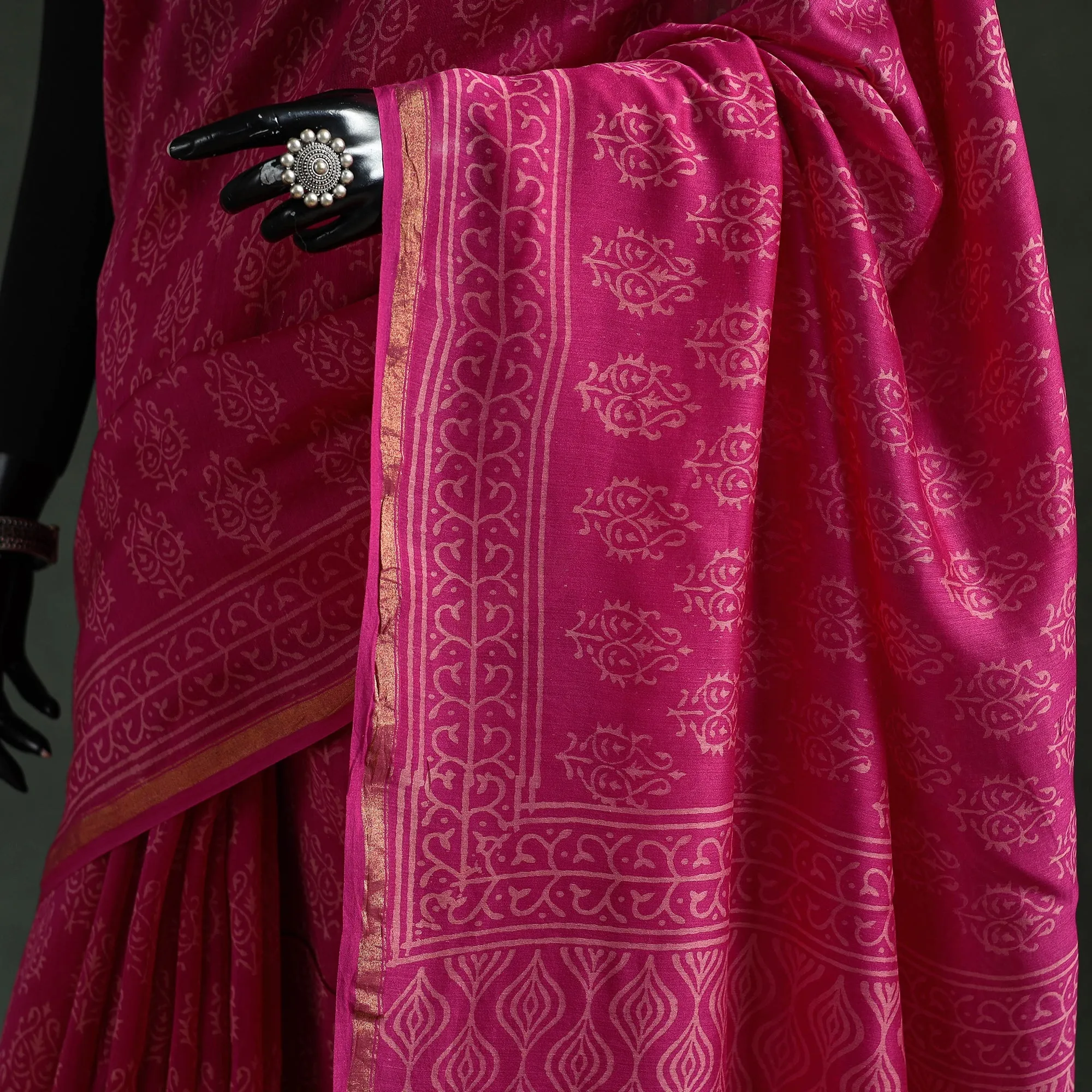 Pink - Chanderi Silk Hand Block Batik Print Saree 76 sold by Itokri product image thumbnail 3
