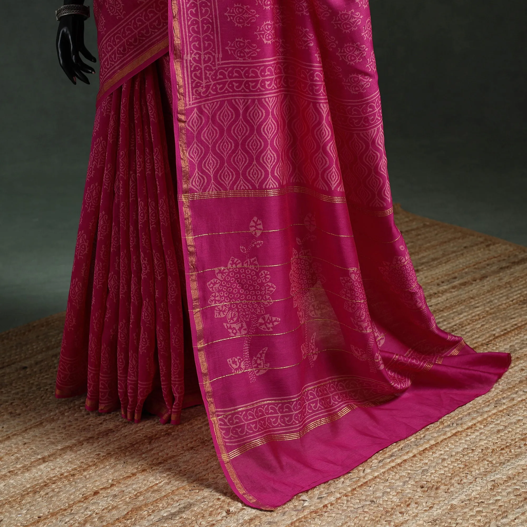 Pink - Chanderi Silk Hand Block Batik Print Saree 76 sold by Itokri product image thumbnail 4