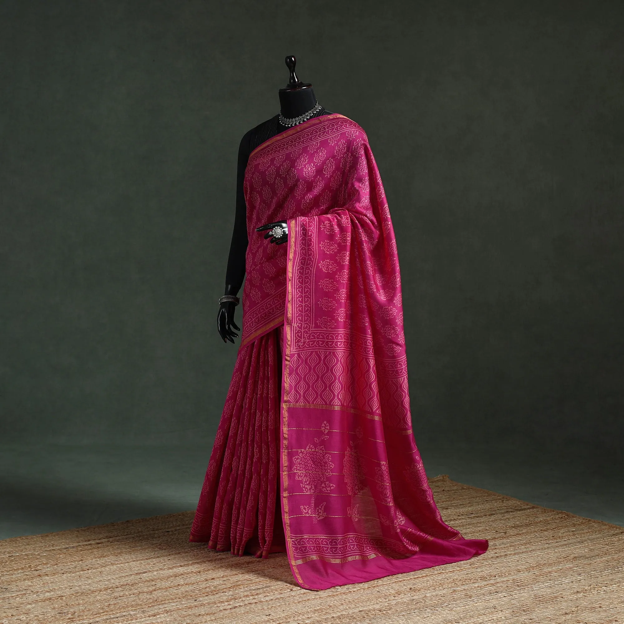 Pink - Chanderi Silk Hand Block Batik Print Saree 76 sold by Itokri