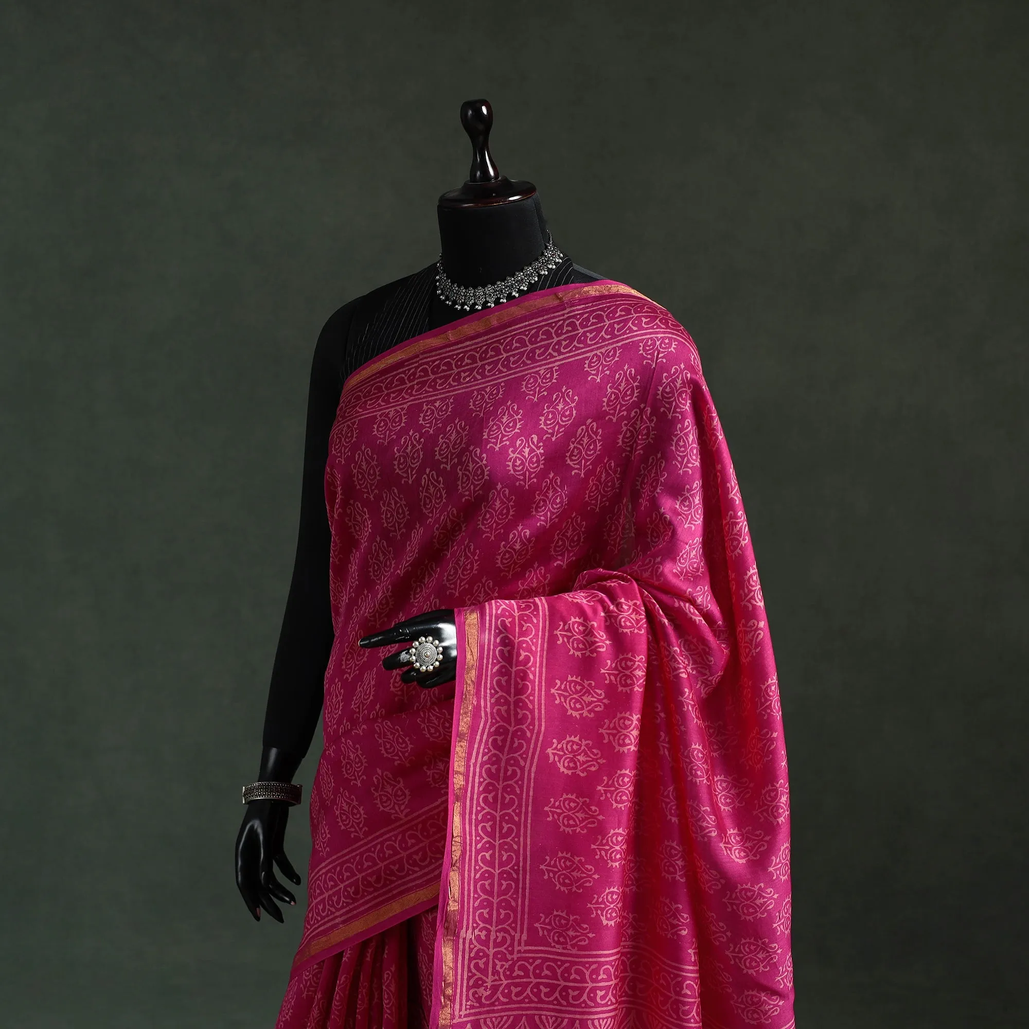 Pink - Chanderi Silk Hand Block Batik Print Saree 76 sold by Itokri product image thumbnail 2