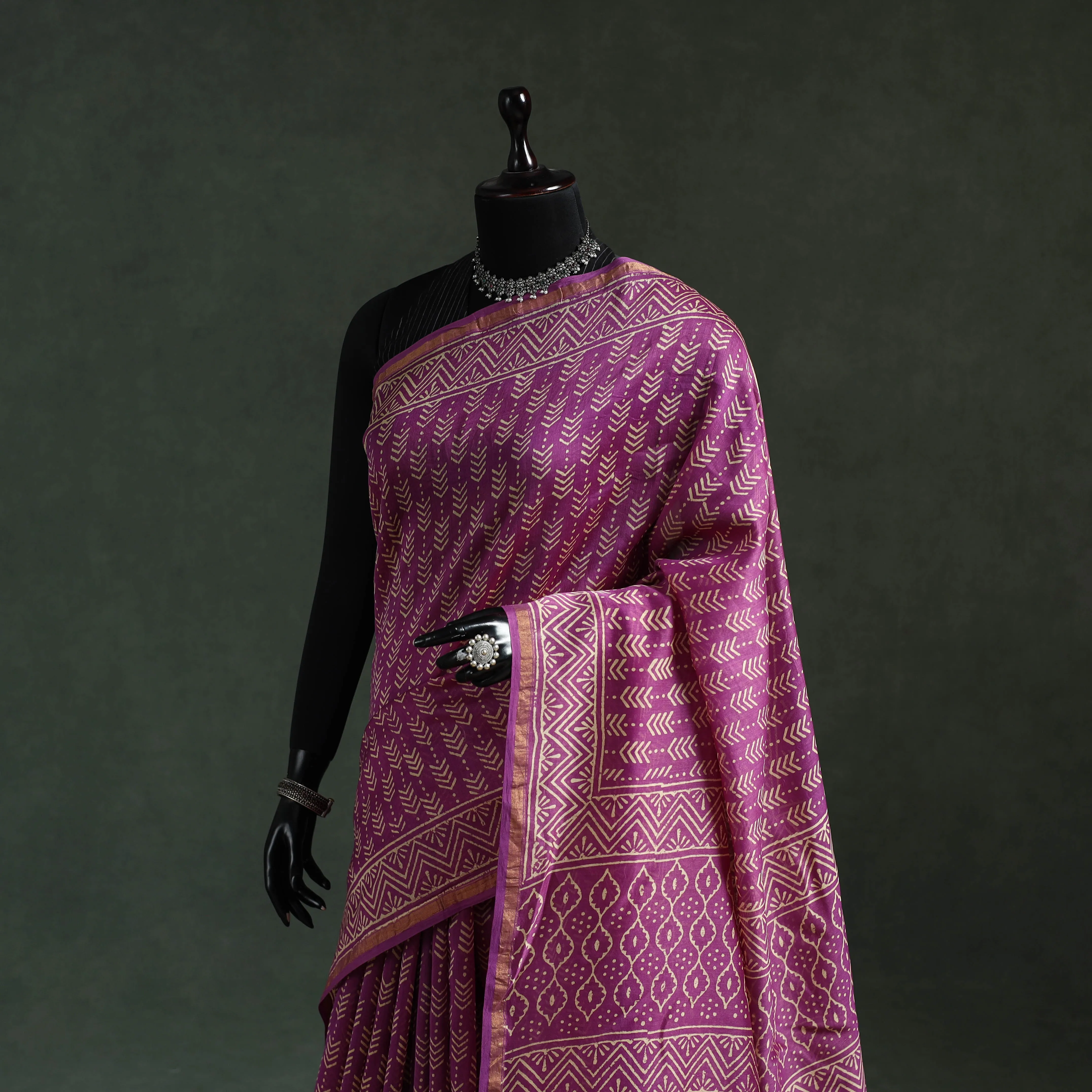 Purple - Chanderi Silk Hand Block Batik Print Saree 74 sold by Itokri product image thumbnail 2