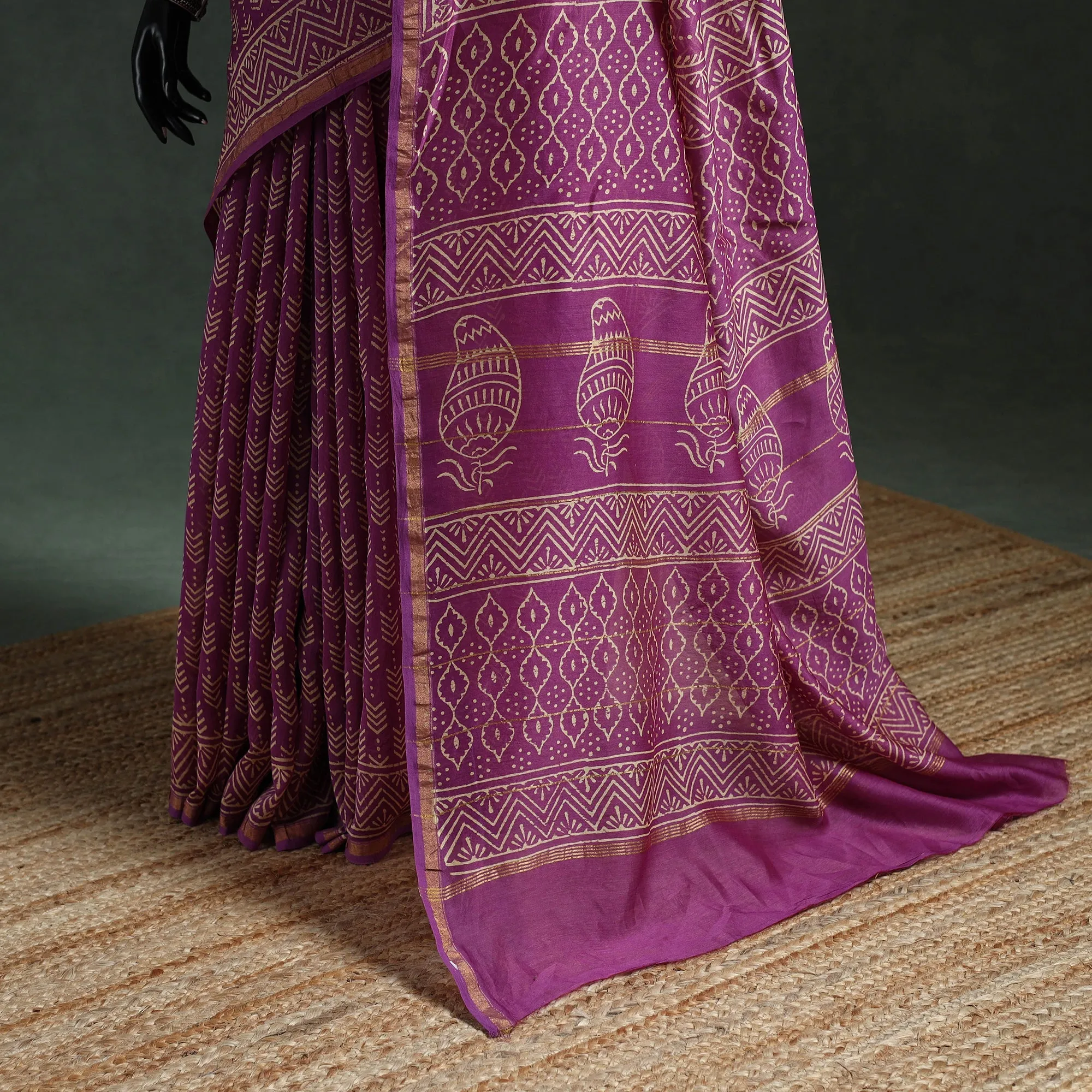 Purple - Chanderi Silk Hand Block Batik Print Saree 74 sold by Itokri product image thumbnail 4