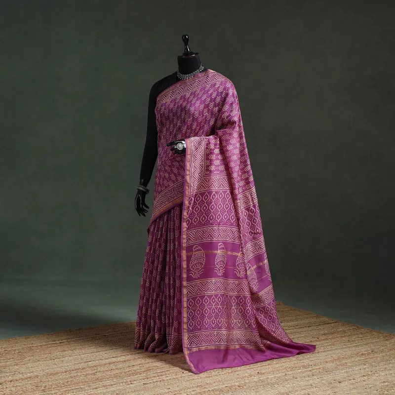Chanderi Silk Hand Block Batik Print Saree 74 sold by Itokri