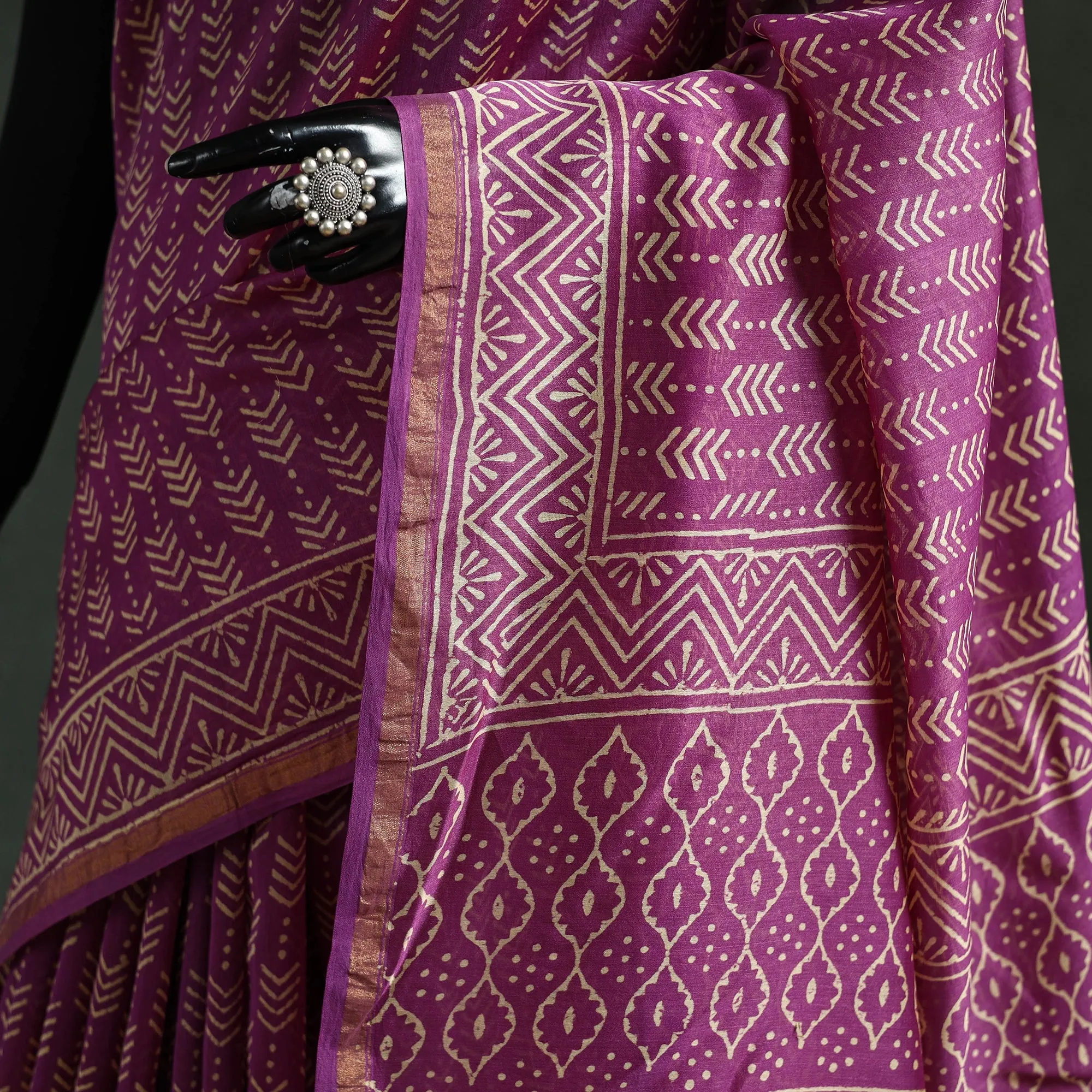 Purple - Chanderi Silk Hand Block Batik Print Saree 74 sold by Itokri product image thumbnail 3