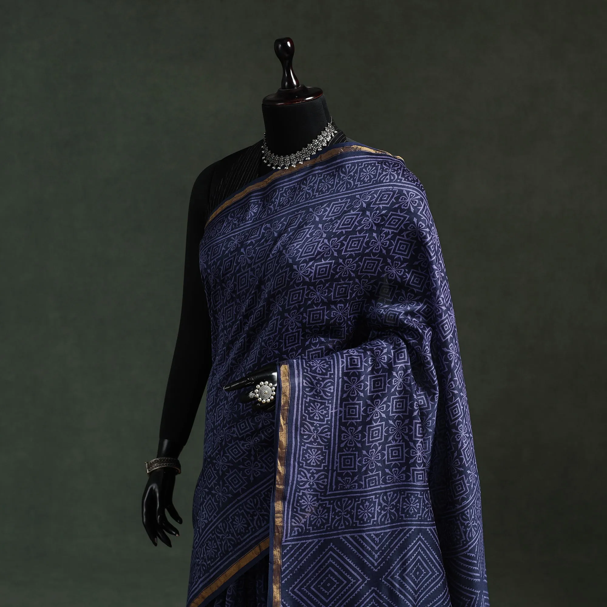 Blue - Chanderi Silk Hand Block Batik Print Saree 70 sold by Itokri product image thumbnail 2