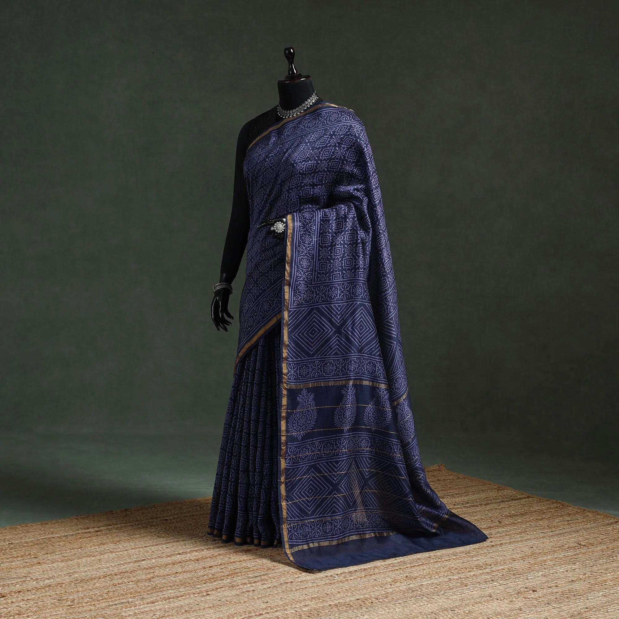 Blue - Chanderi Silk Hand Block Batik Print Saree 70 sold by Itokri