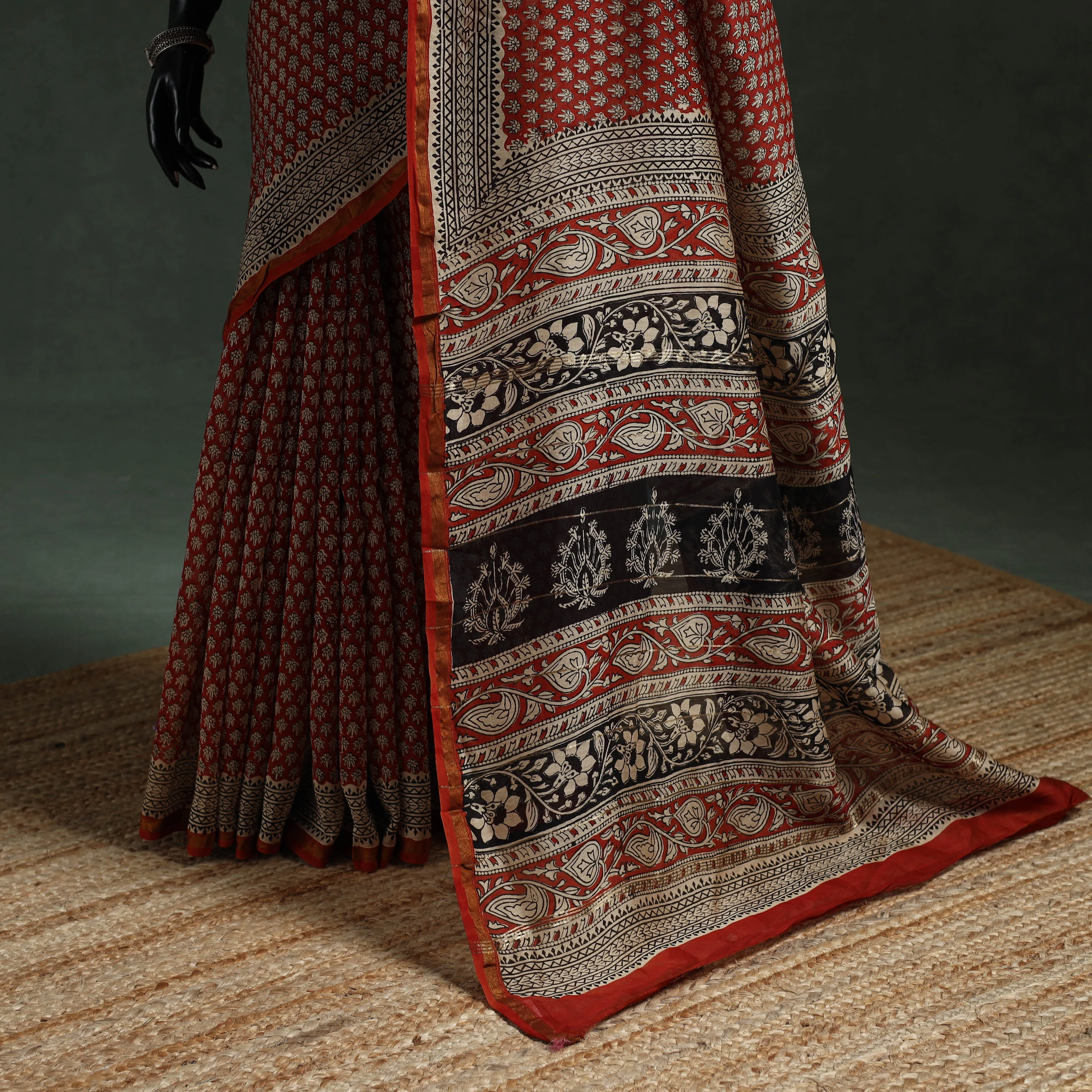Red - Chanderi Silk Natural Dyed Hand Block Dabu Bagru Print Saree 64 sold by Itokri product image thumbnail 4