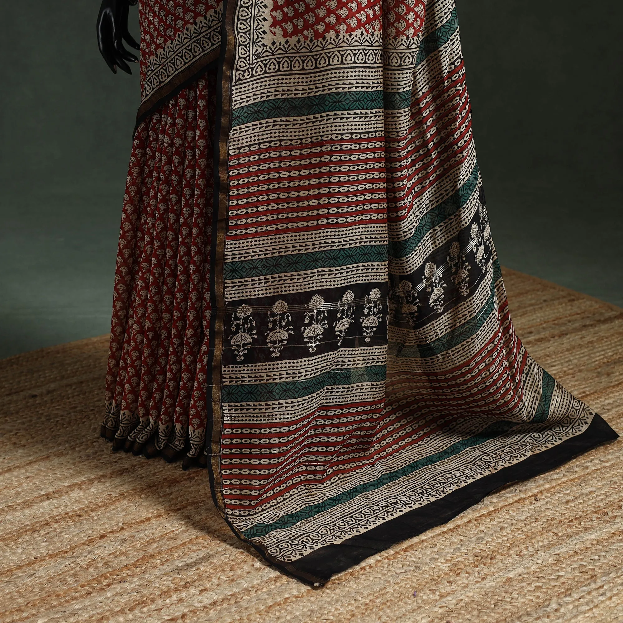 Red - Chanderi Silk Natural Dyed Hand Block Dabu Bagru Print Saree 63 sold by Itokri product image thumbnail 4