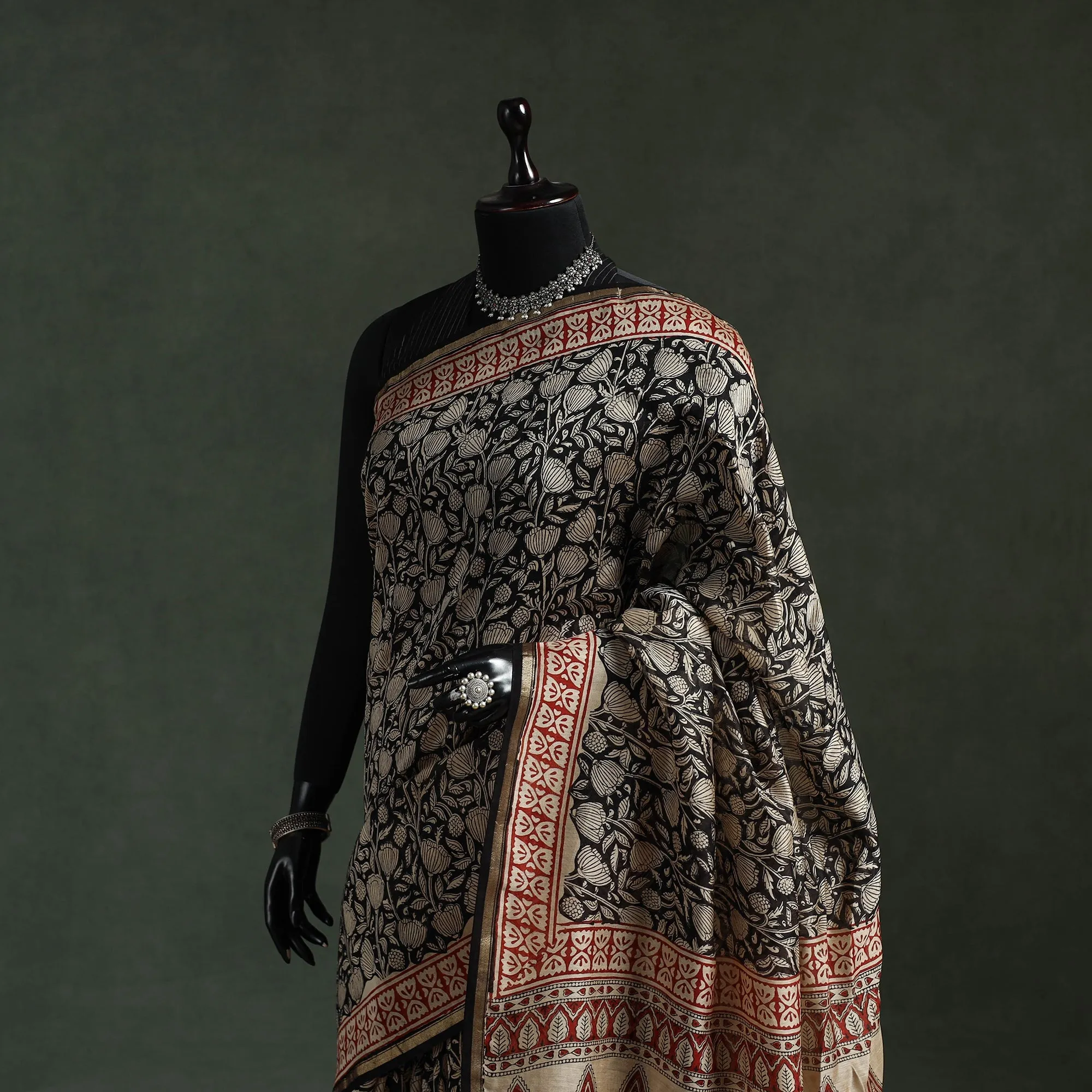 Chanderi Silk Natural Dyed Hand Block Dabu Bagru Print Saree 62 sold by Itokri product image thumbnail 2