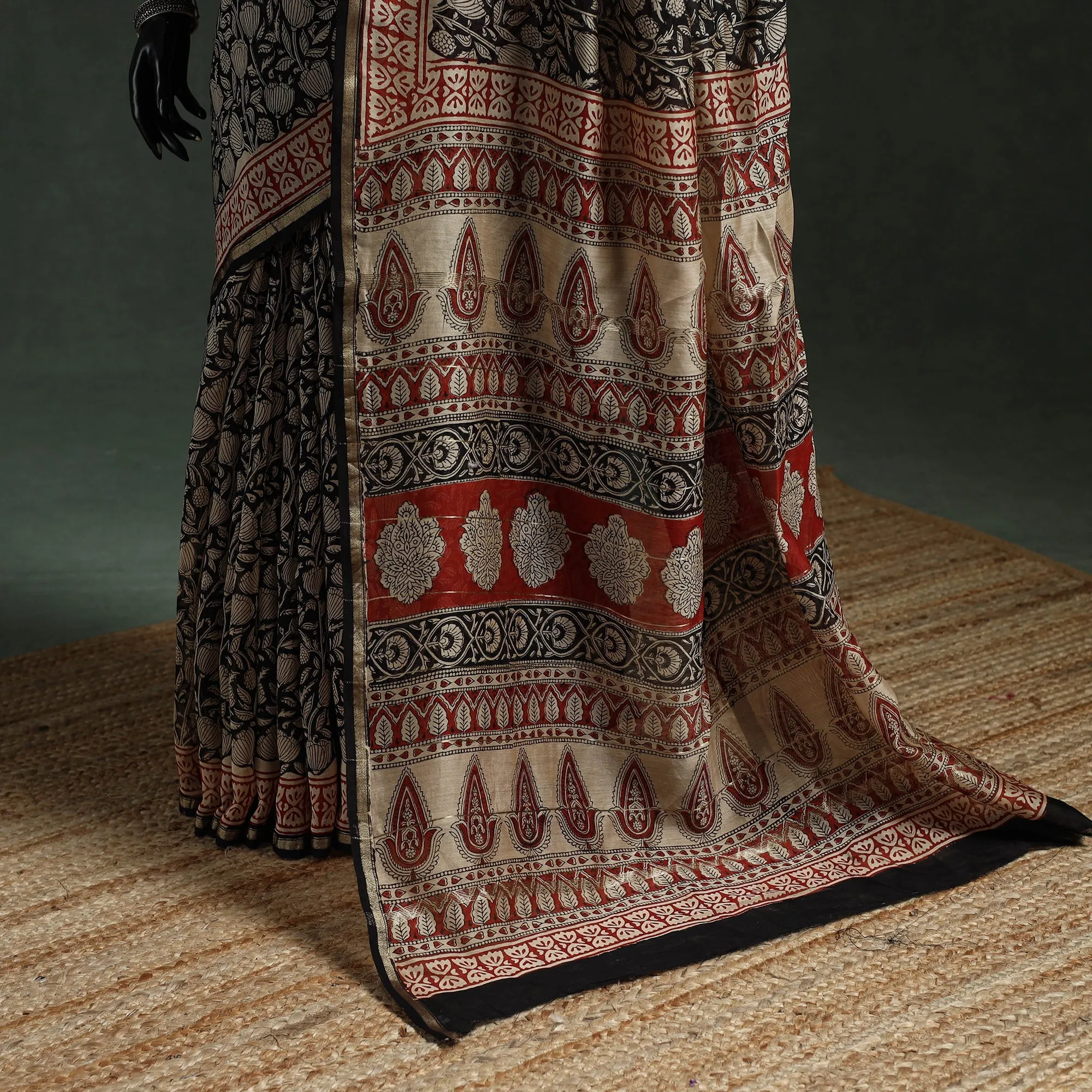 Chanderi Silk Natural Dyed Hand Block Dabu Bagru Print Saree 62 sold by Itokri product image thumbnail 4