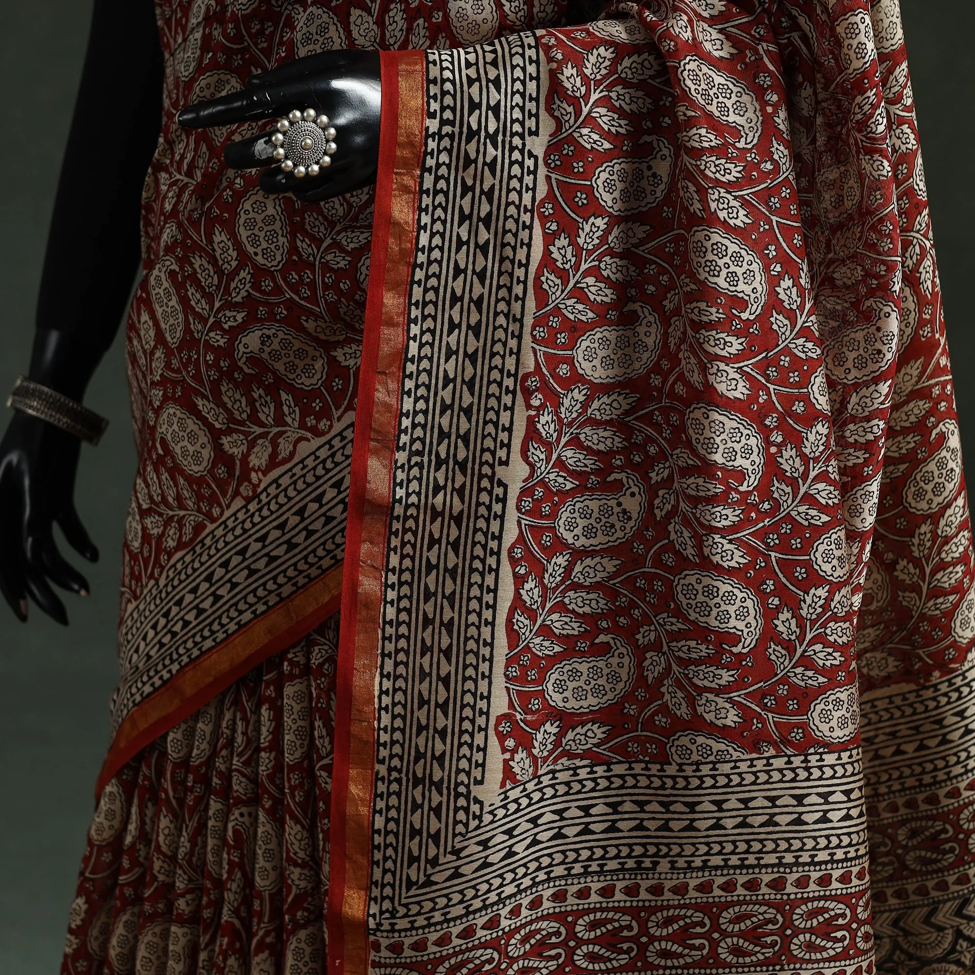 Red - Chanderi Silk Natural Dyed Hand Block Dabu Bagru Print Saree 60 sold by Itokri product image thumbnail 3