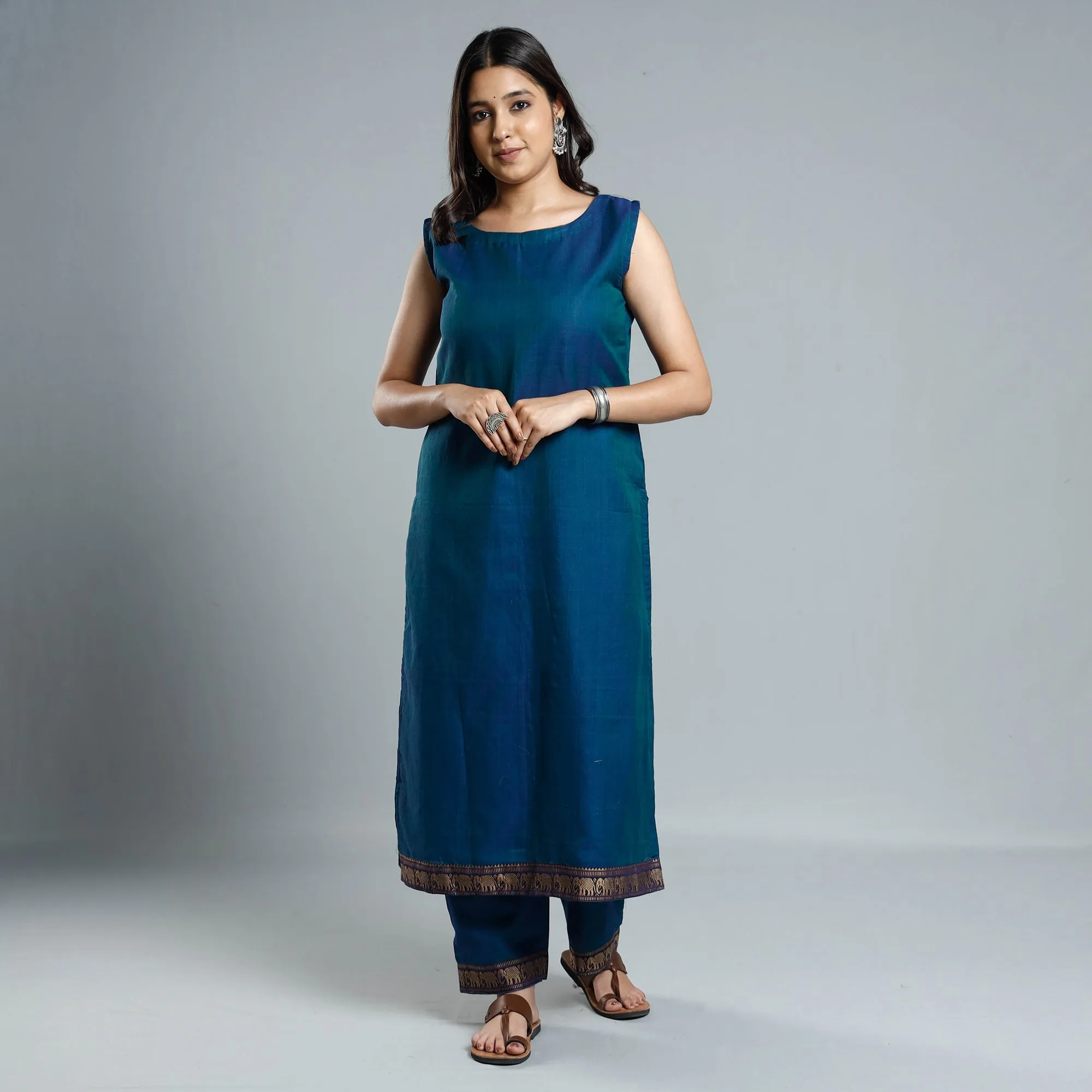 Blue Dharwad Cotton Kurta with Palazzo & Dupatta Set sold by Itokri product image thumbnail 3