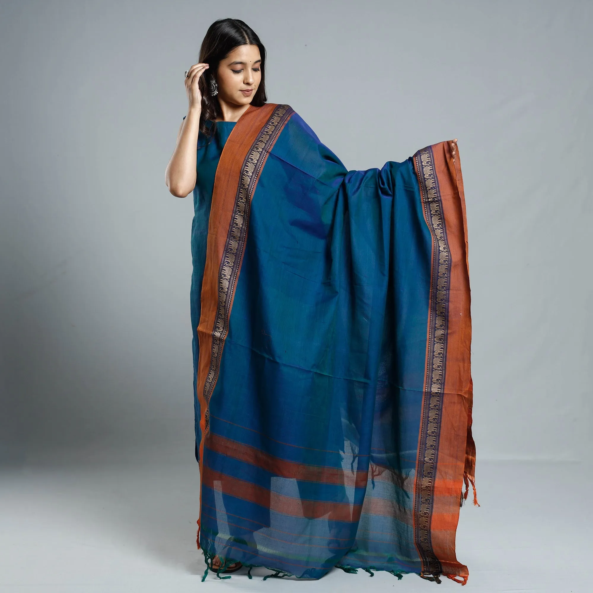 Blue Dharwad Cotton Kurta with Palazzo & Dupatta Set sold by Itokri product image thumbnail 2