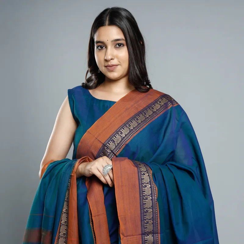 Blue Dharwad Cotton Kurta with Palazzo & Dupatta Set made by Itokri