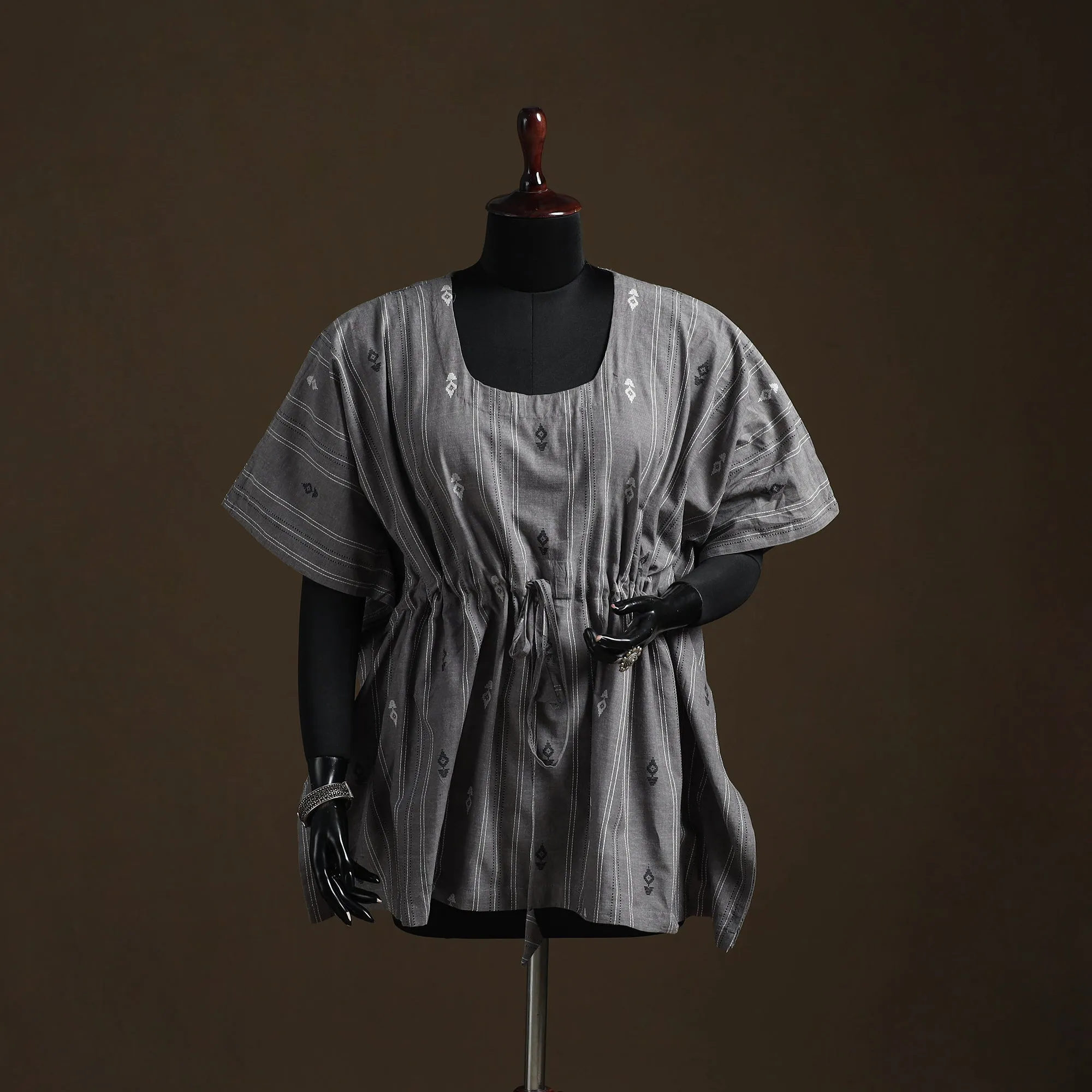 Grey - Jacquard Weave Cotton Kaftan (Short) 04 sold by Itokri