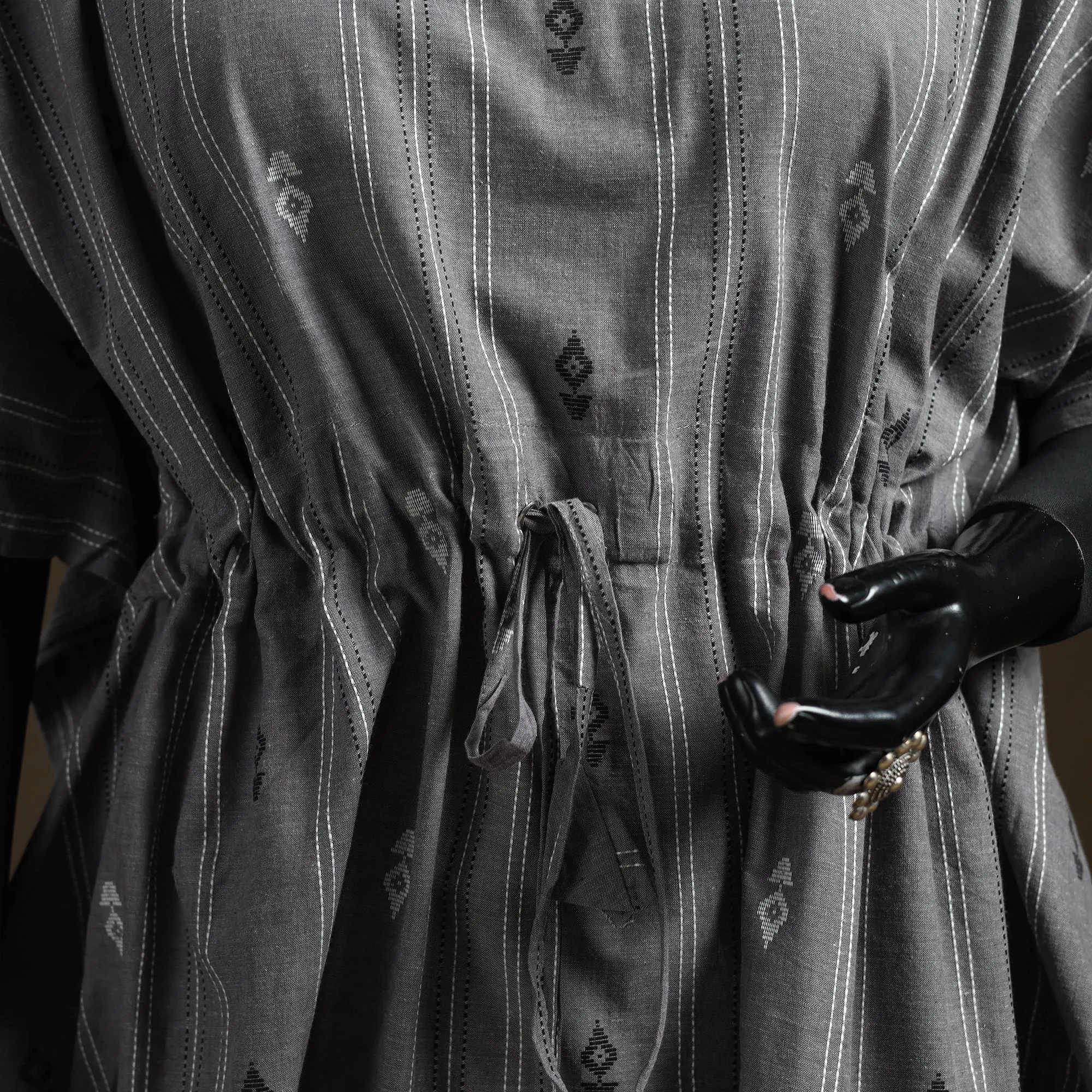 Grey - Jacquard Weave Cotton Kaftan (Short) 04 sold by Itokri product image thumbnail 3