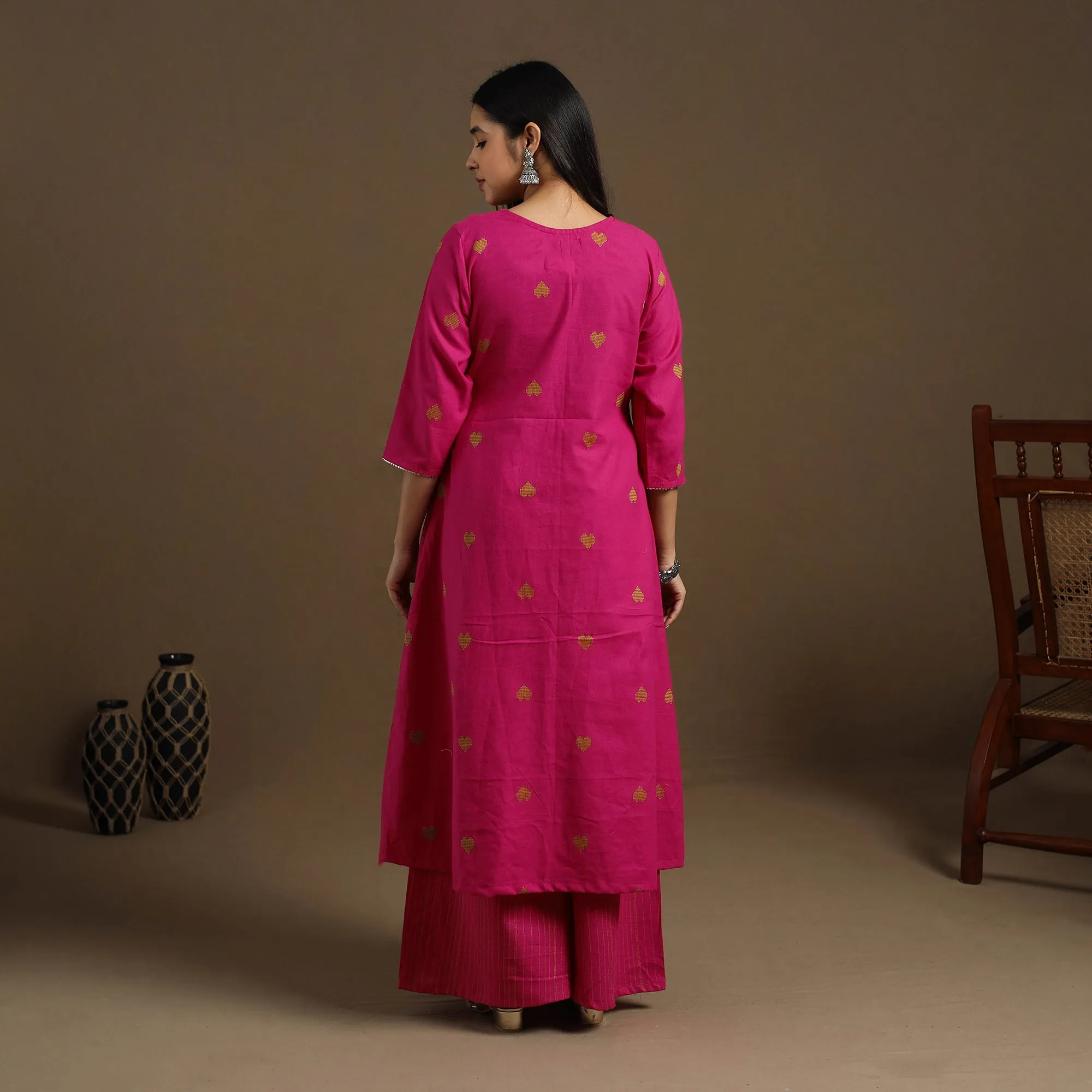 Pink - Angrakha Cotton Gota Work Jacquard Kurta with Palazzo Set 04 sold by Itokri product image thumbnail 5