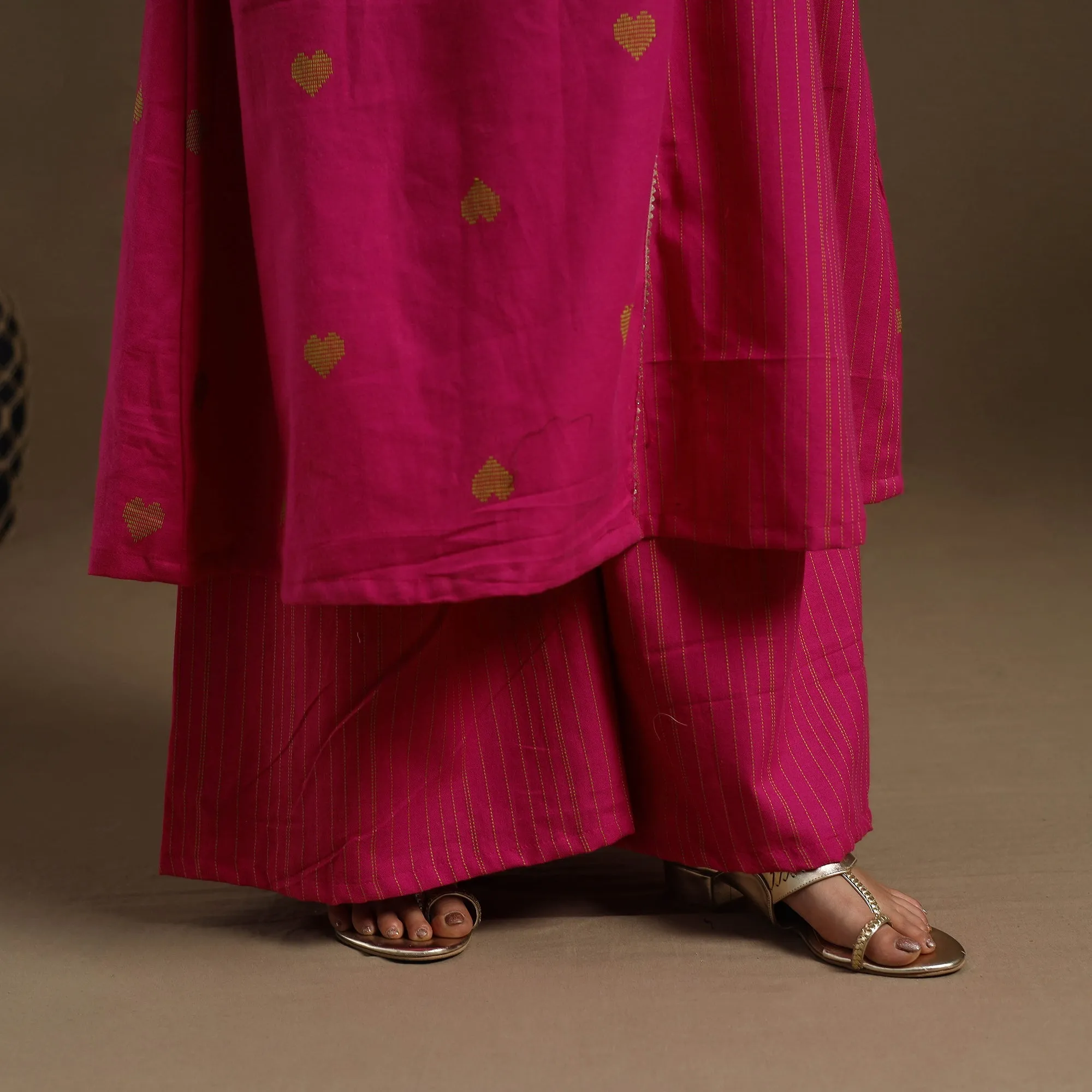 Pink - Angrakha Cotton Gota Work Jacquard Kurta with Palazzo Set 04 sold by Itokri product image thumbnail 4