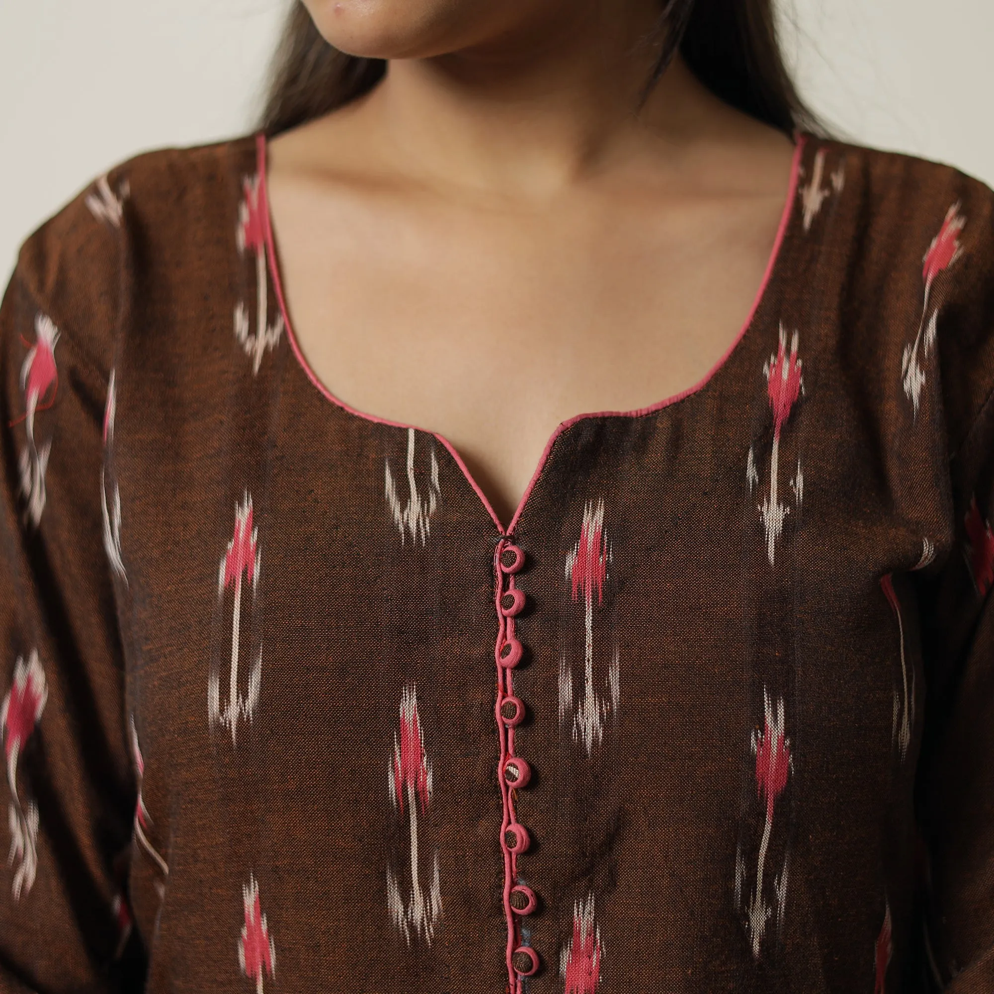 Brown - Pochampally Ikat Weave Cotton Straight Kurta 16 sold by Itokri product image thumbnail 5