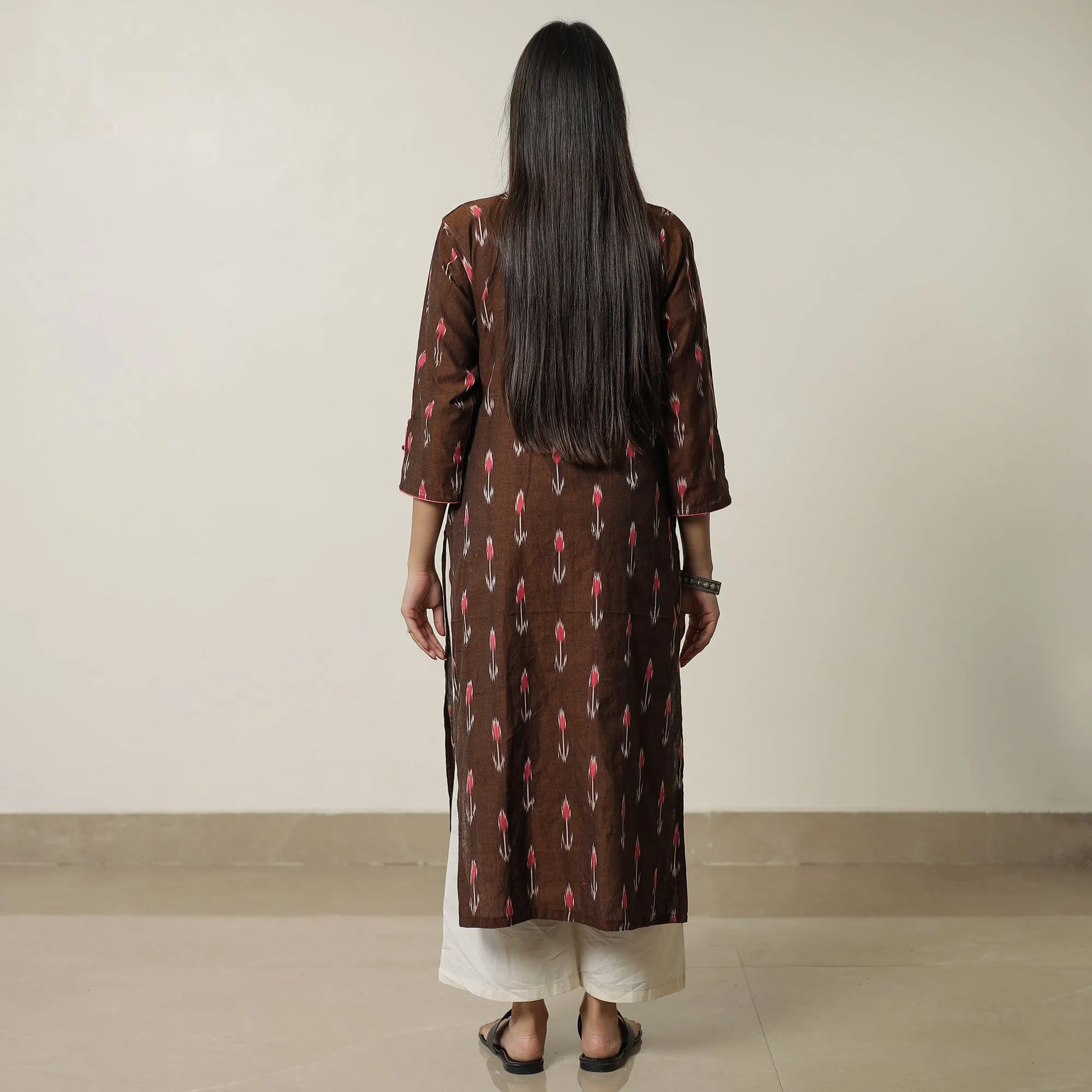Brown - Pochampally Ikat Weave Cotton Straight Kurta 16 sold by Itokri product image thumbnail 4