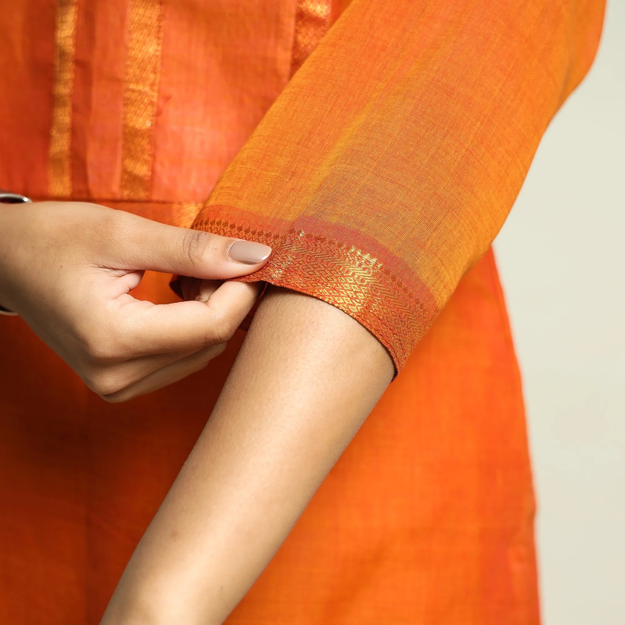 Orange - Mangalagiri Handloom Cotton Straight Kurta sold by Itokri product image thumbnail 5