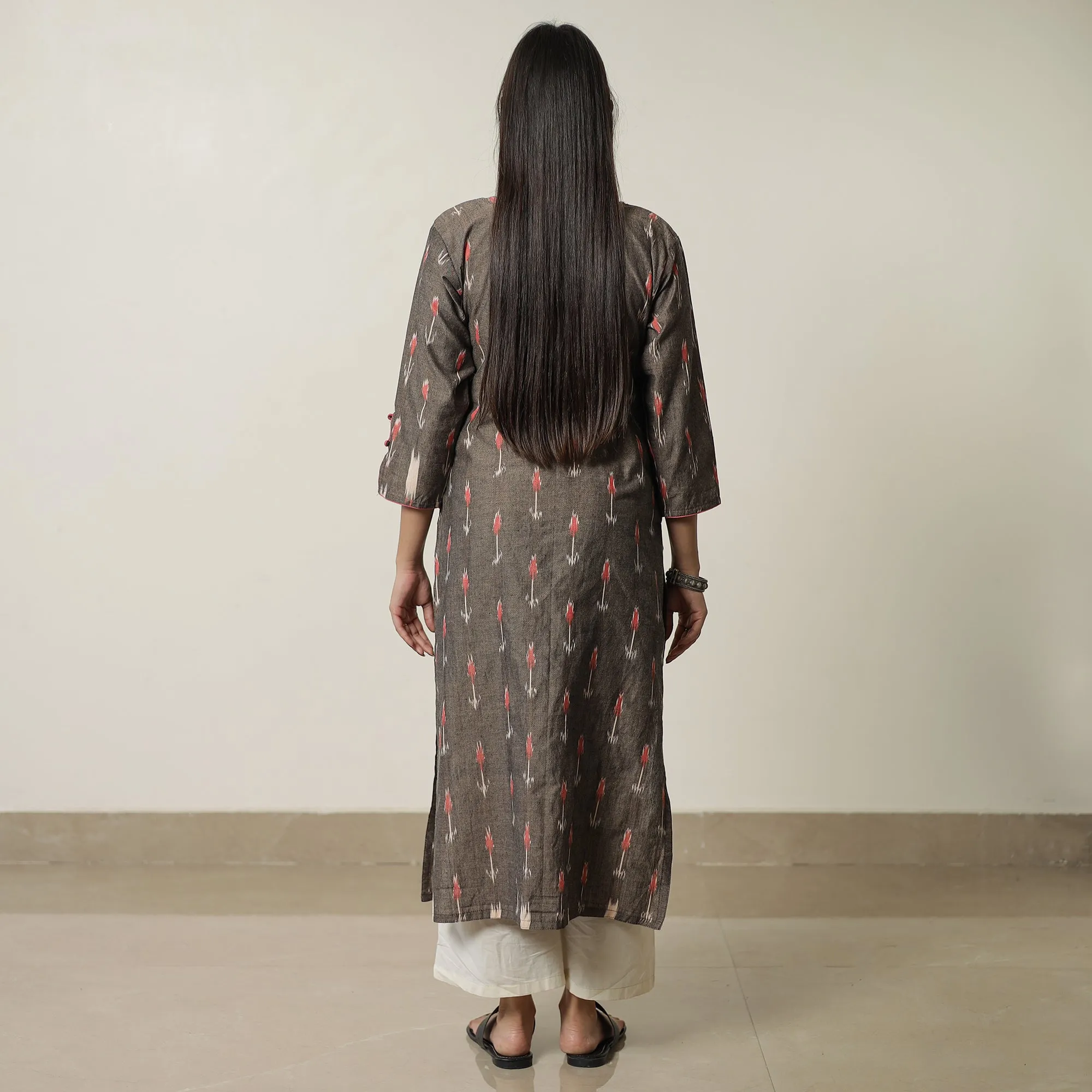 Brown - Pochampally Ikat Weave Cotton Straight Kurta 17 sold by Itokri product image thumbnail 4