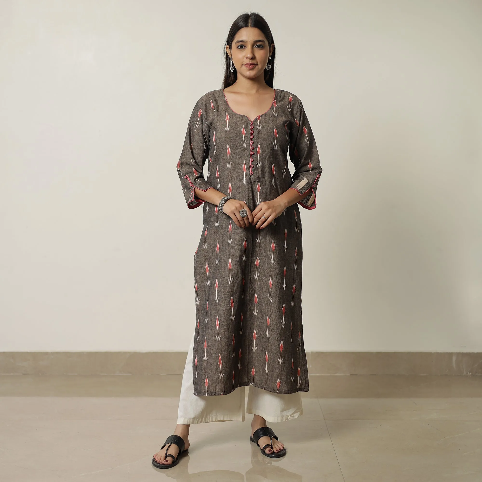Brown - Pochampally Ikat Weave Cotton Straight Kurta 17 sold by Itokri product image thumbnail 2