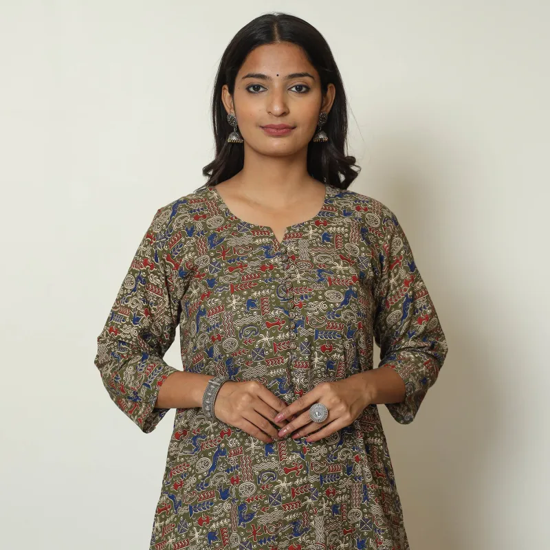 Brown - Kalamkari Printed Cotton A-Line Kurta 49 sold by Itokri