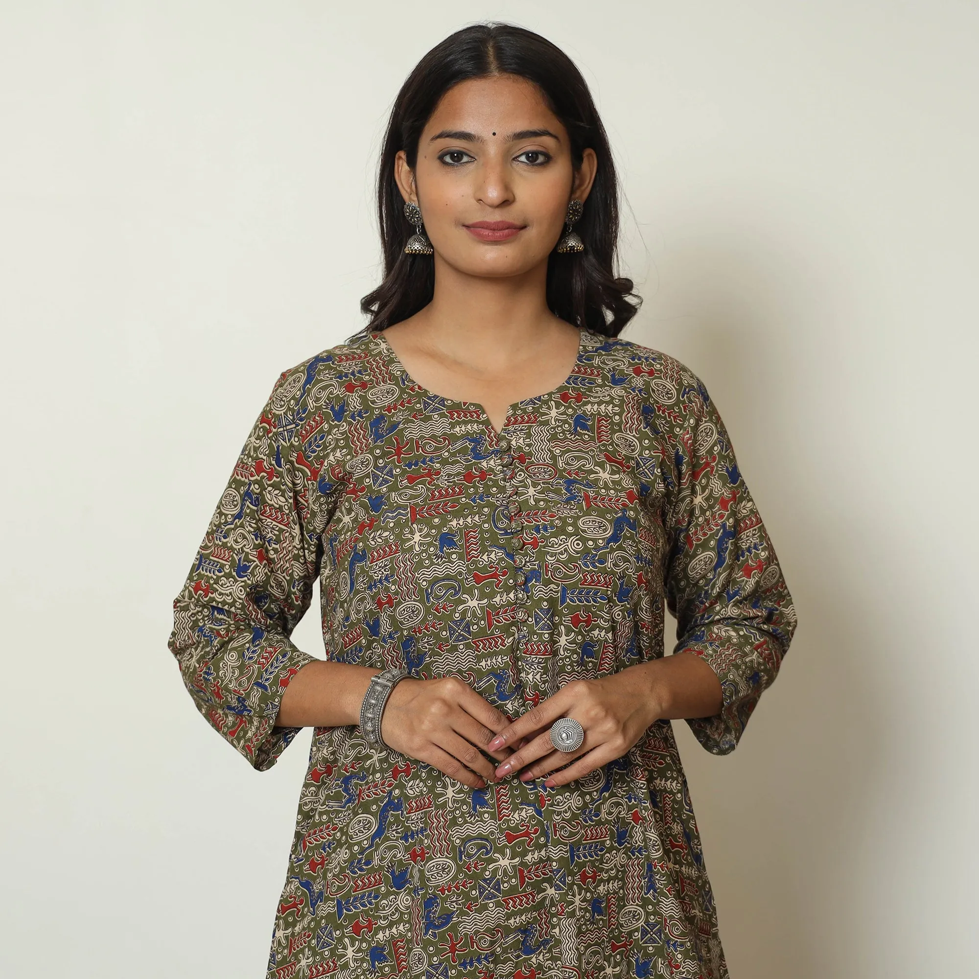 Brown - Kalamkari Printed Cotton A-Line Kurta 49 sold by Itokri