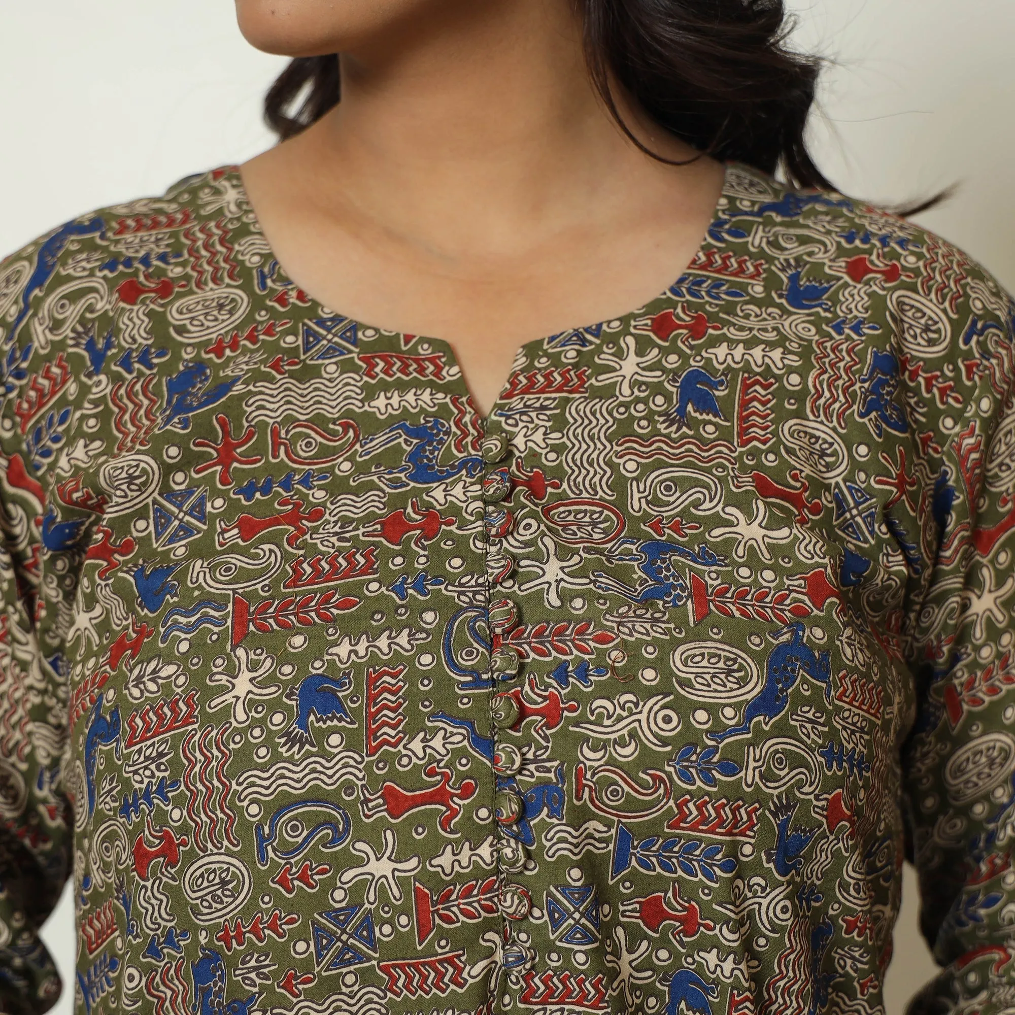 Brown - Kalamkari Printed Cotton A-Line Kurta 49 sold by Itokri product image thumbnail 4