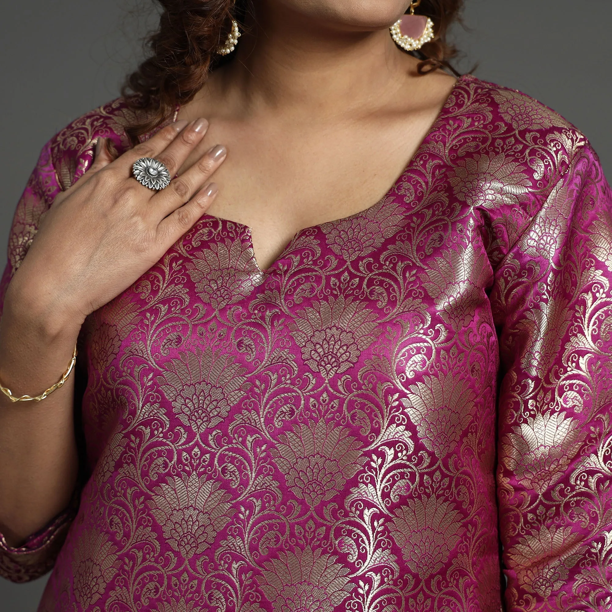 Dark Purple - Elegant Banarasi Brocade Silk Kurta with Pant Set sold by Itokri product image thumbnail 4