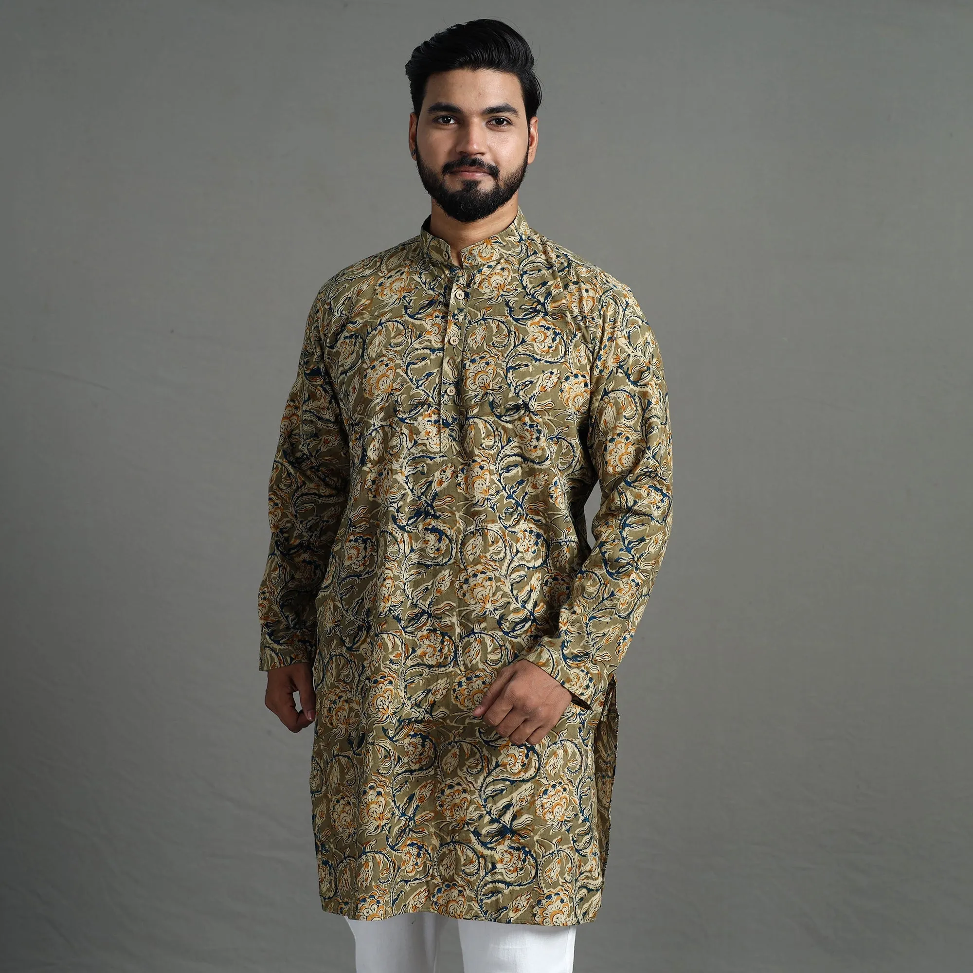 Kalamkari Block Printed Cotton Men Long Kurta 08 sold by Itokri product image thumbnail 3