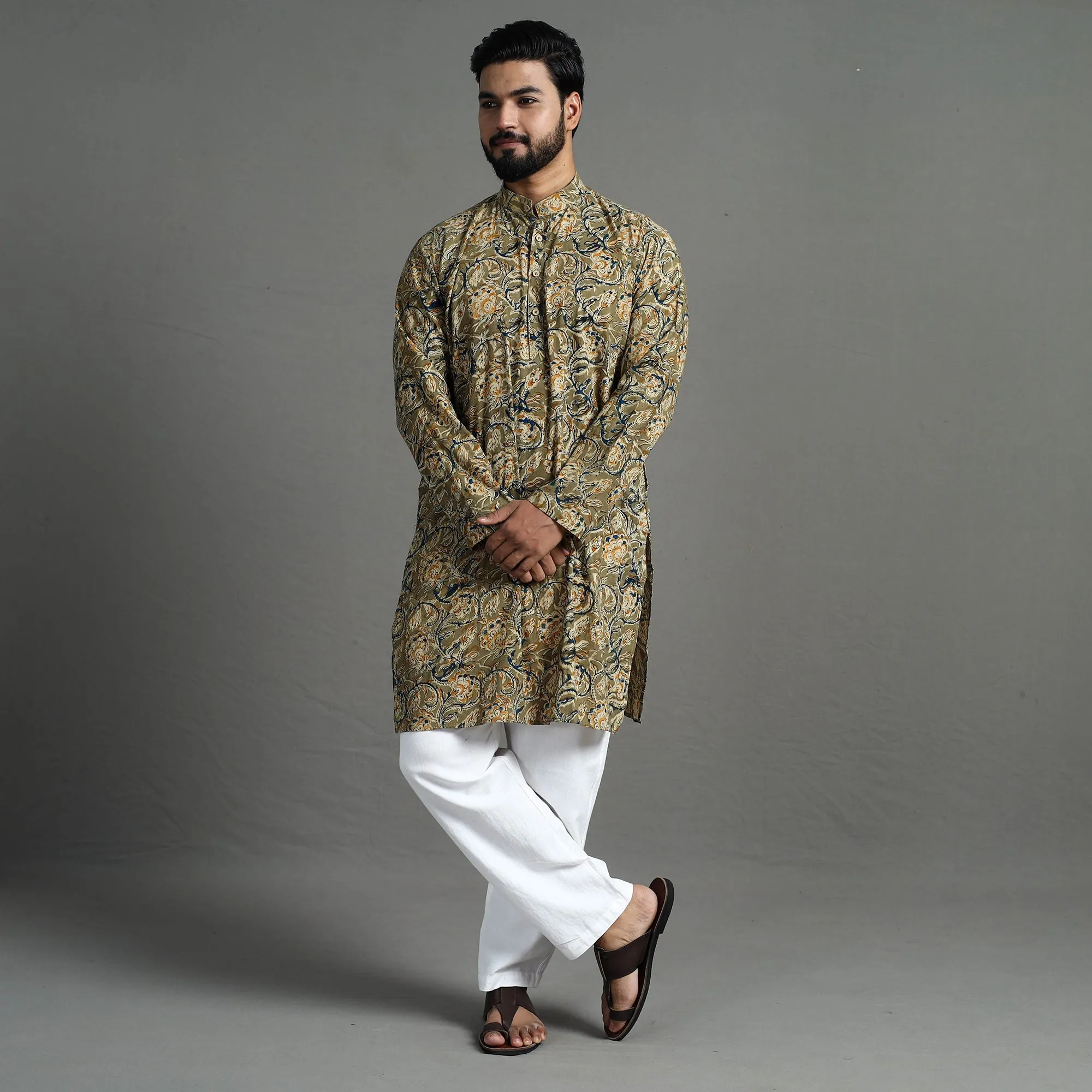 Kalamkari Block Printed Cotton Men Long Kurta 08 sold by Itokri product image thumbnail 2