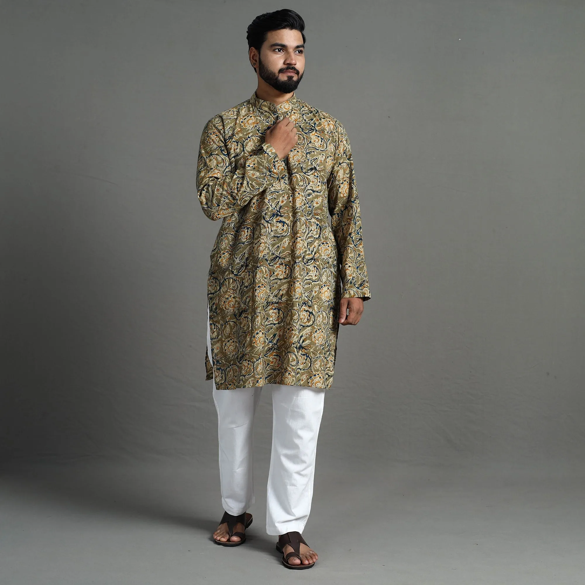 Kalamkari Block Printed Cotton Men Long Kurta 08 sold by Itokri