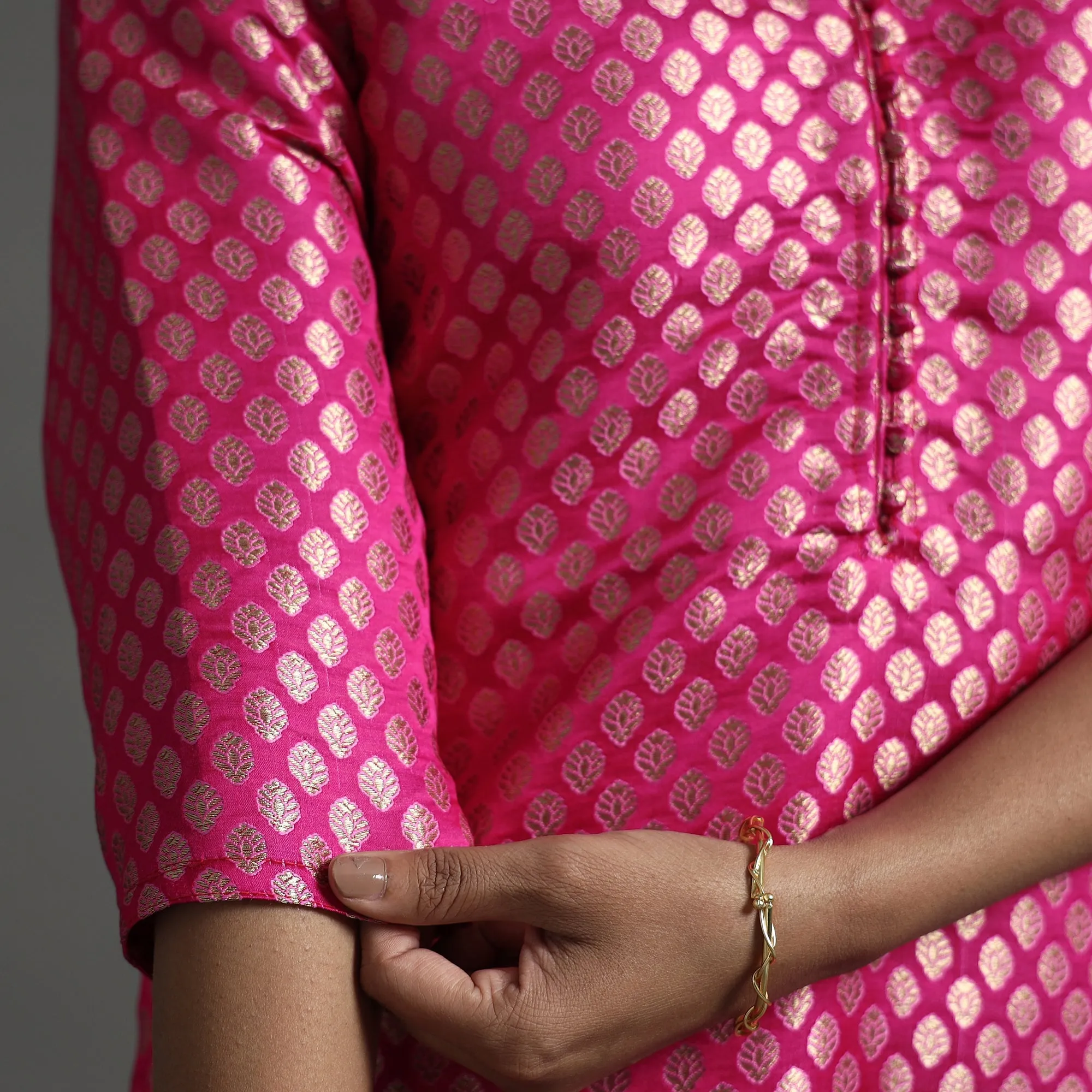 Dark Pink - Elegant Banarasi Brocade Silk Kurta with Pant Set sold by Itokri product image thumbnail 5