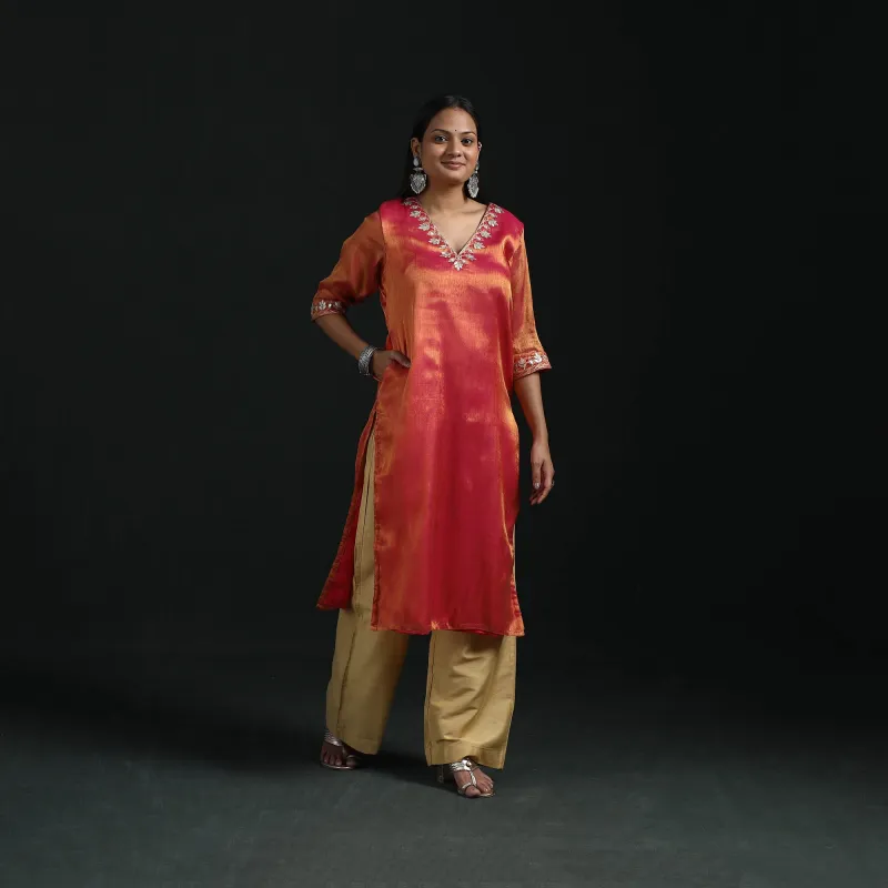 Gota Work Fine Tissue Zari Straight Plain Kurta for women 09 sold by Itokri