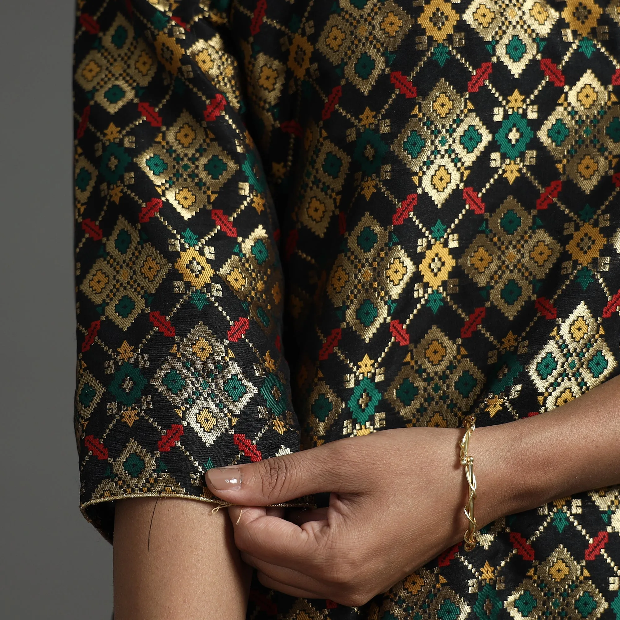 Black - Elegant Banarasi Brocade Silk Kurta with Pant Set sold by Itokri product image thumbnail 5