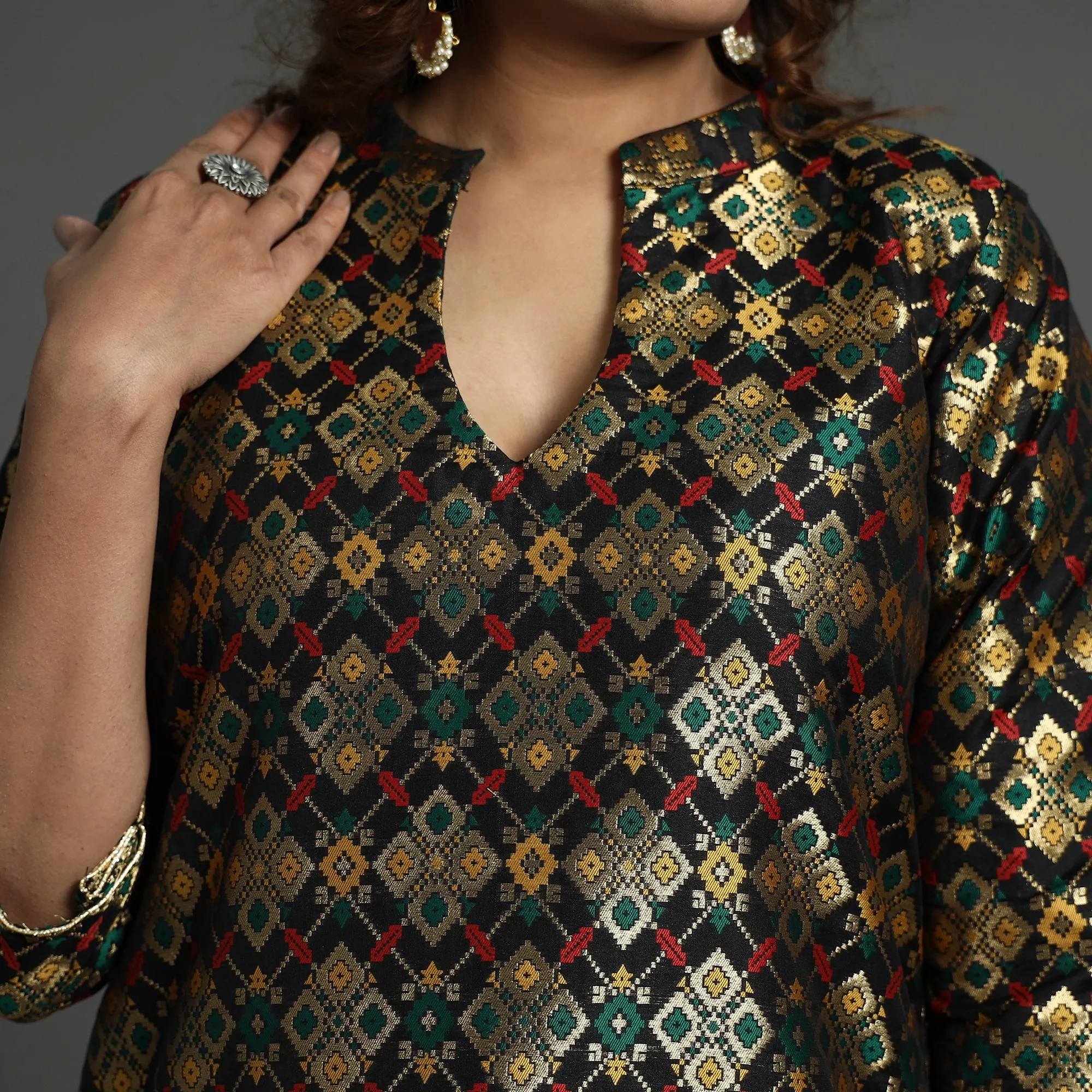 Black - Elegant Banarasi Brocade Silk Kurta with Pant Set sold by Itokri product image thumbnail 4