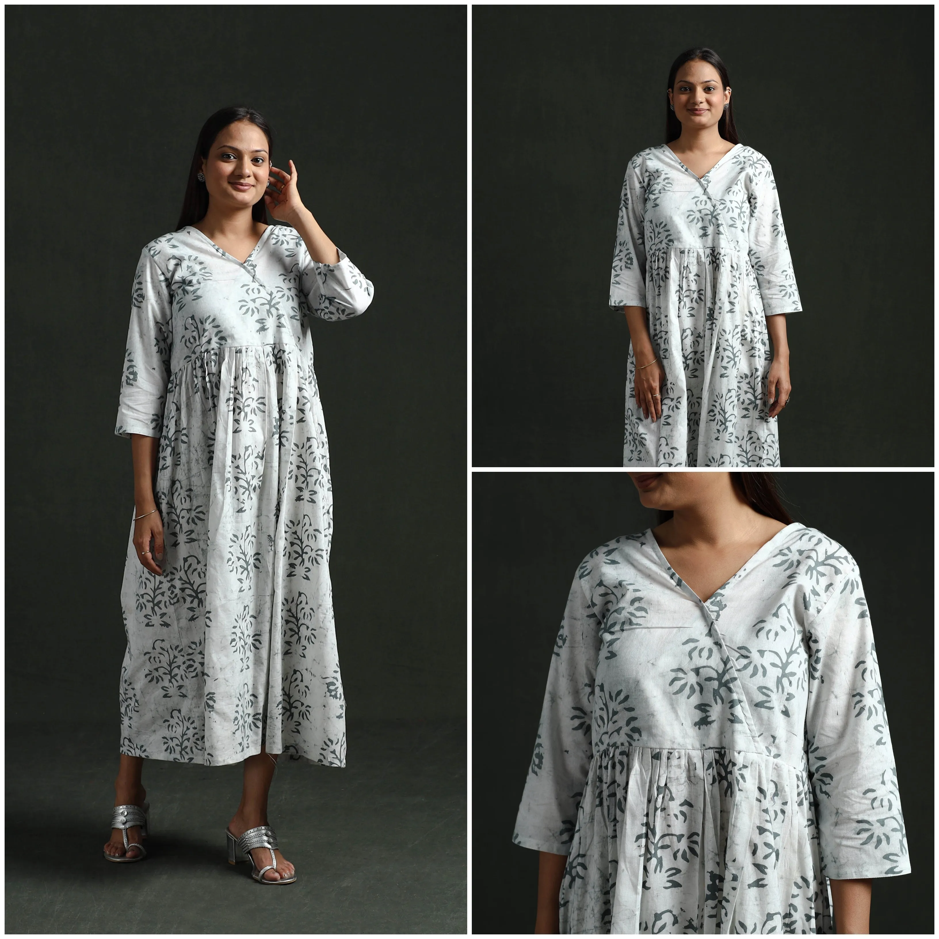 White - Flared Angrakha Cotton Hand Block Batik Print Dress 08 sold by Itokri product image thumbnail 3