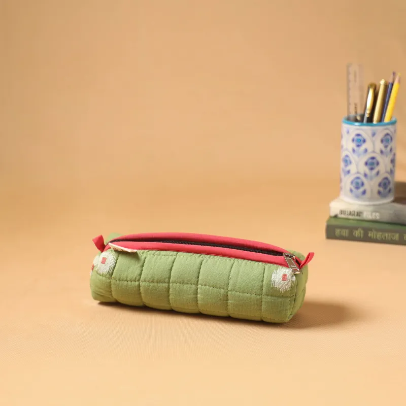 Green - Handcrafted Quilted Pencil Pouch 03 made by Itokri