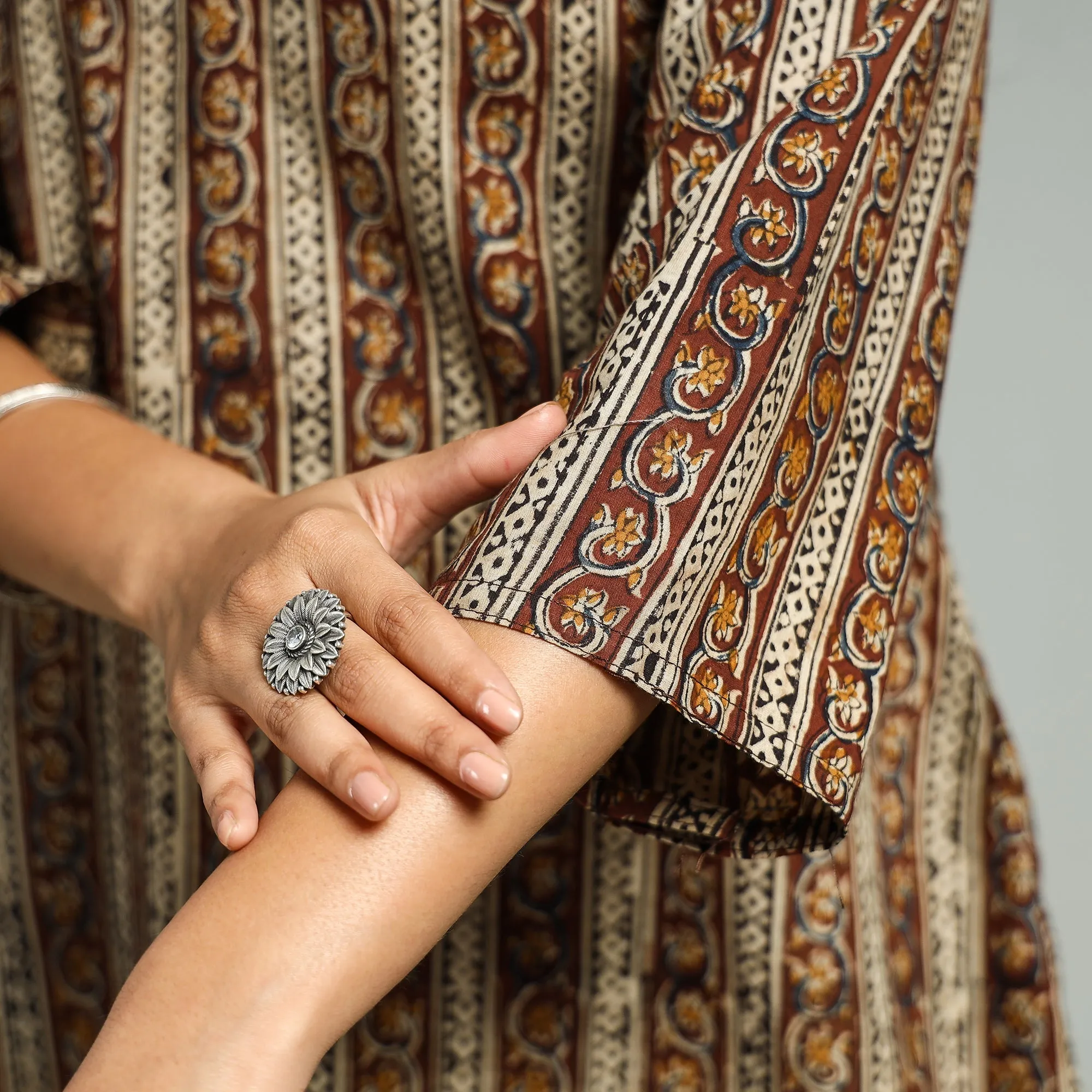 Brown - Kalamkari Hand Block Printed Cotton A-Line Kurta sold by Itokri product image thumbnail 5