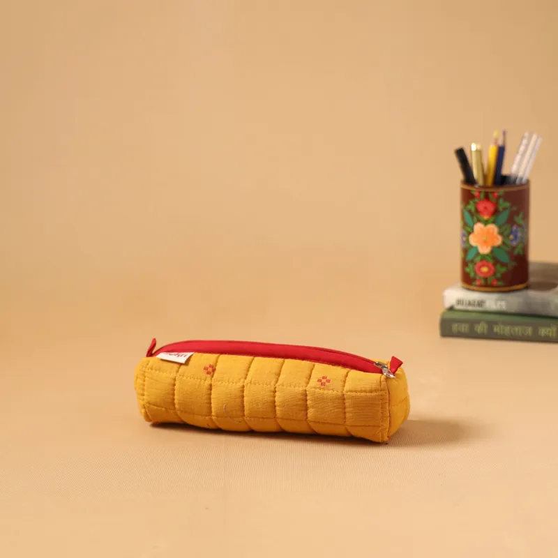 Yellow - Handcrafted Quilted Pencil Pouch 09 made by Itokri