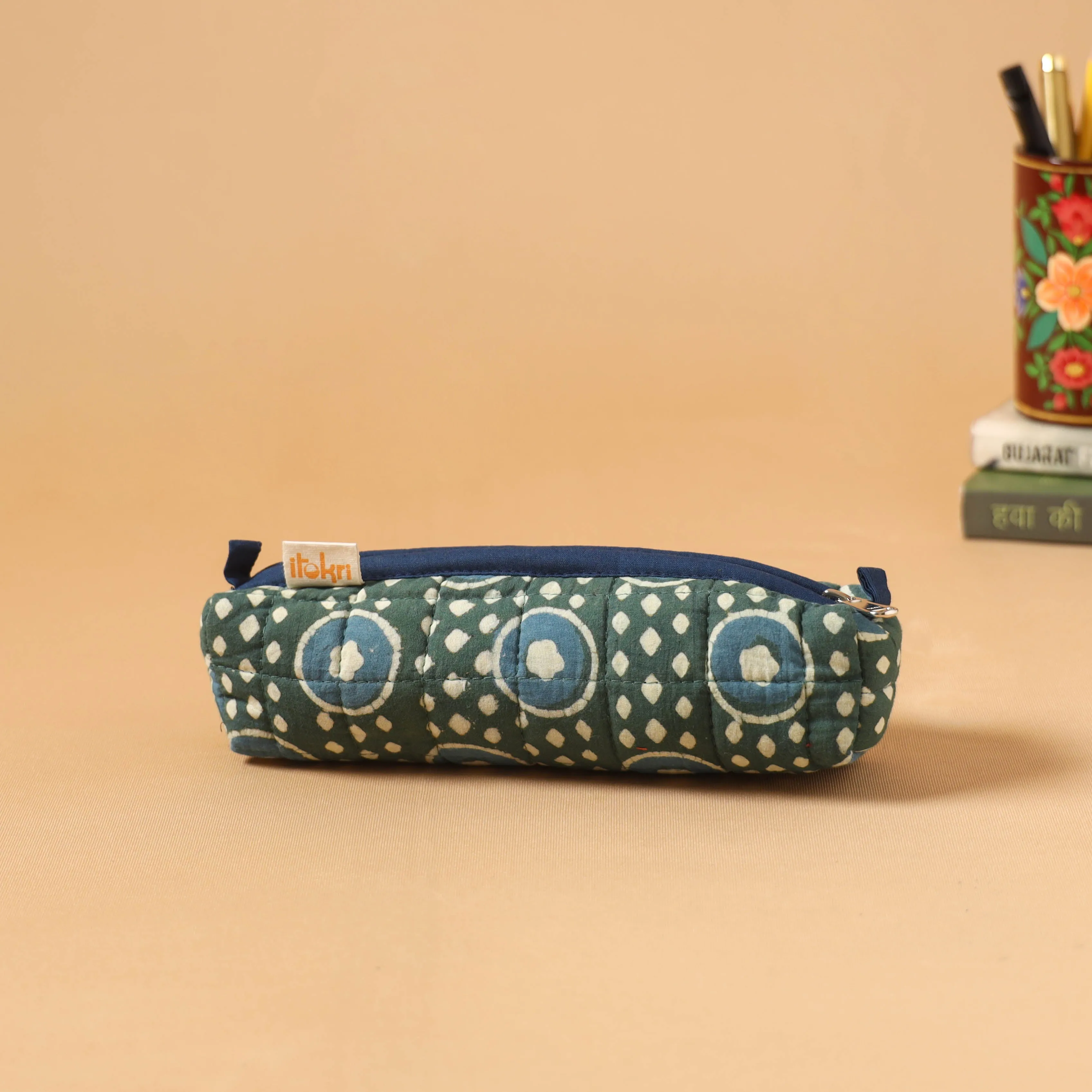 Green - Handcrafted Quilted Pencil Pouch 02 sold by Itokri product image thumbnail 2