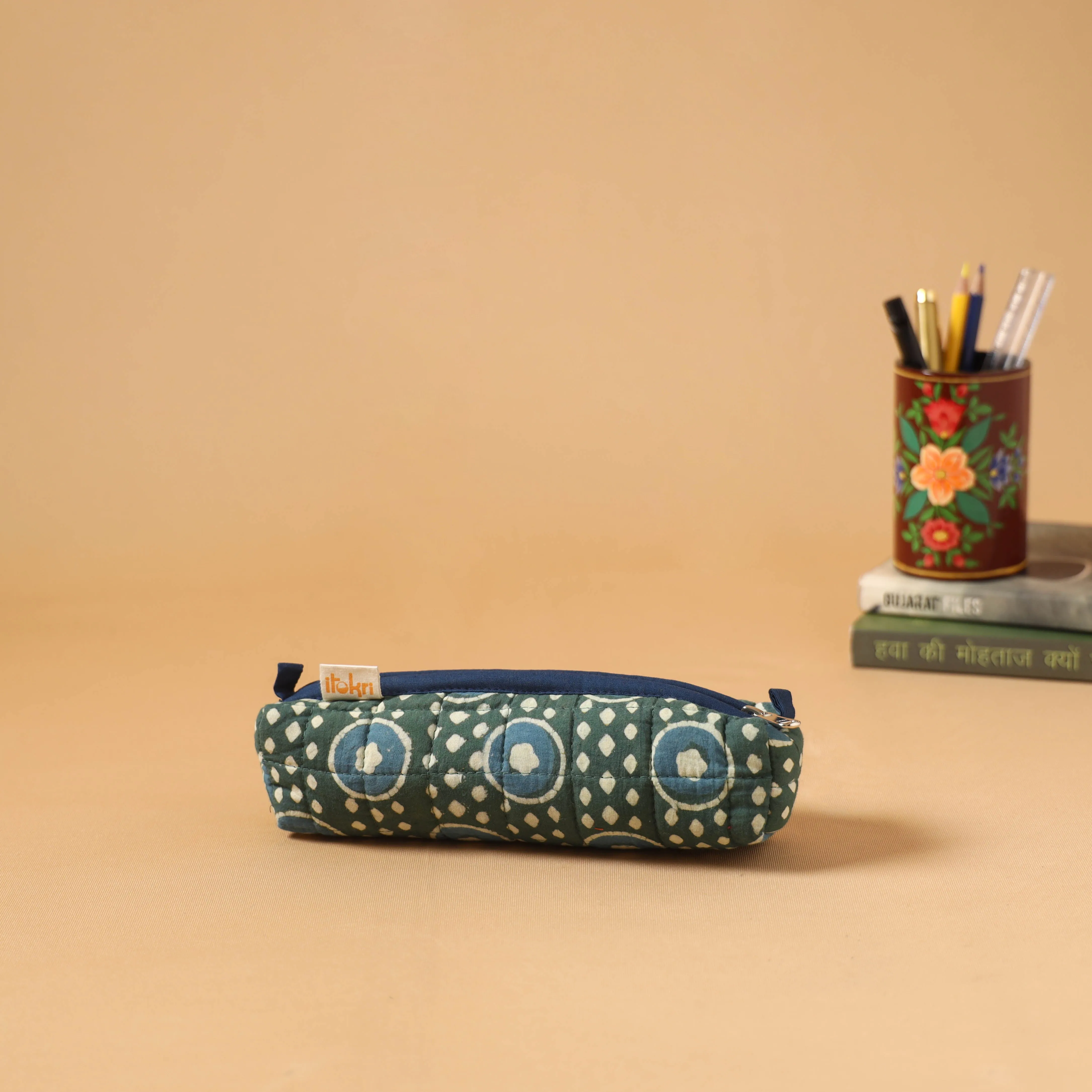 Green - Handcrafted Quilted Pencil Pouch 02 sold by Itokri