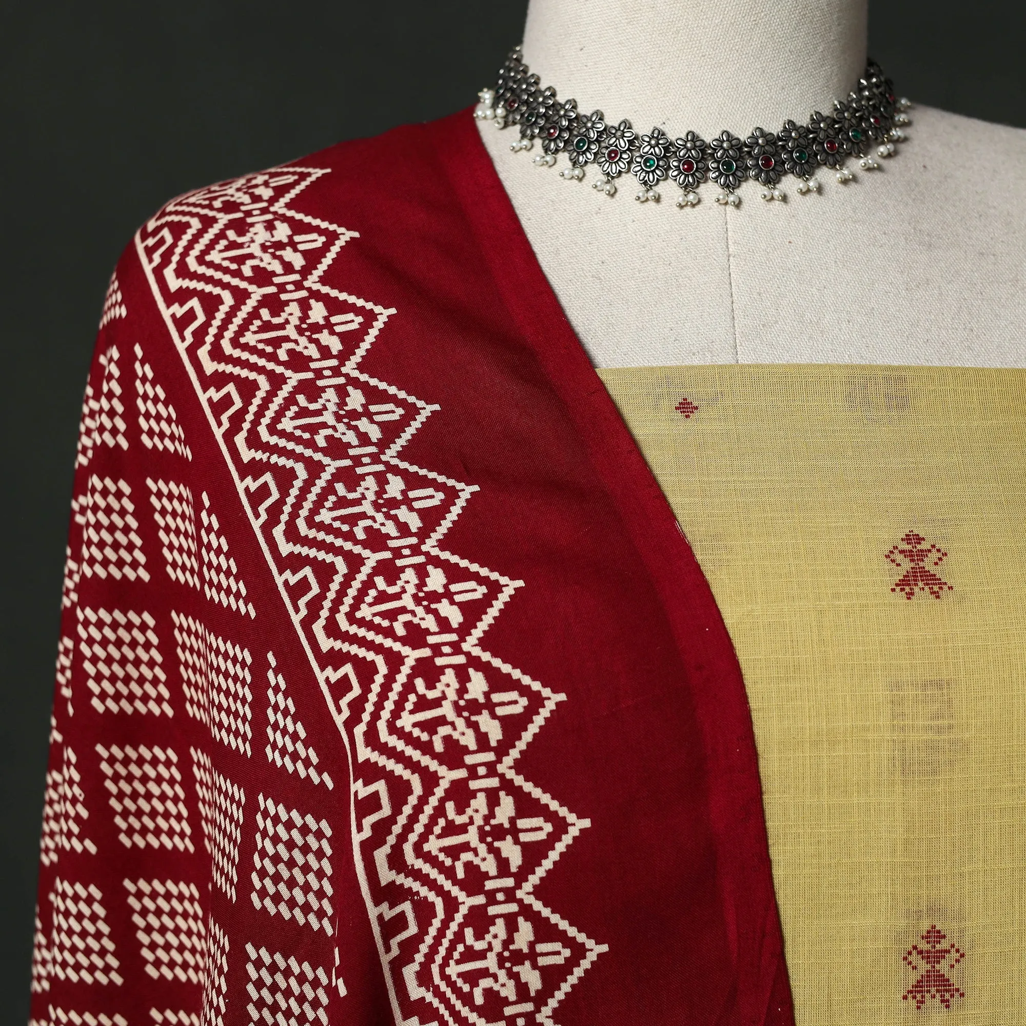 Yellow - Jacquard Cotton 2pc Unstitched Dress Material with Earrings 16 sold by Itokri product image thumbnail 3