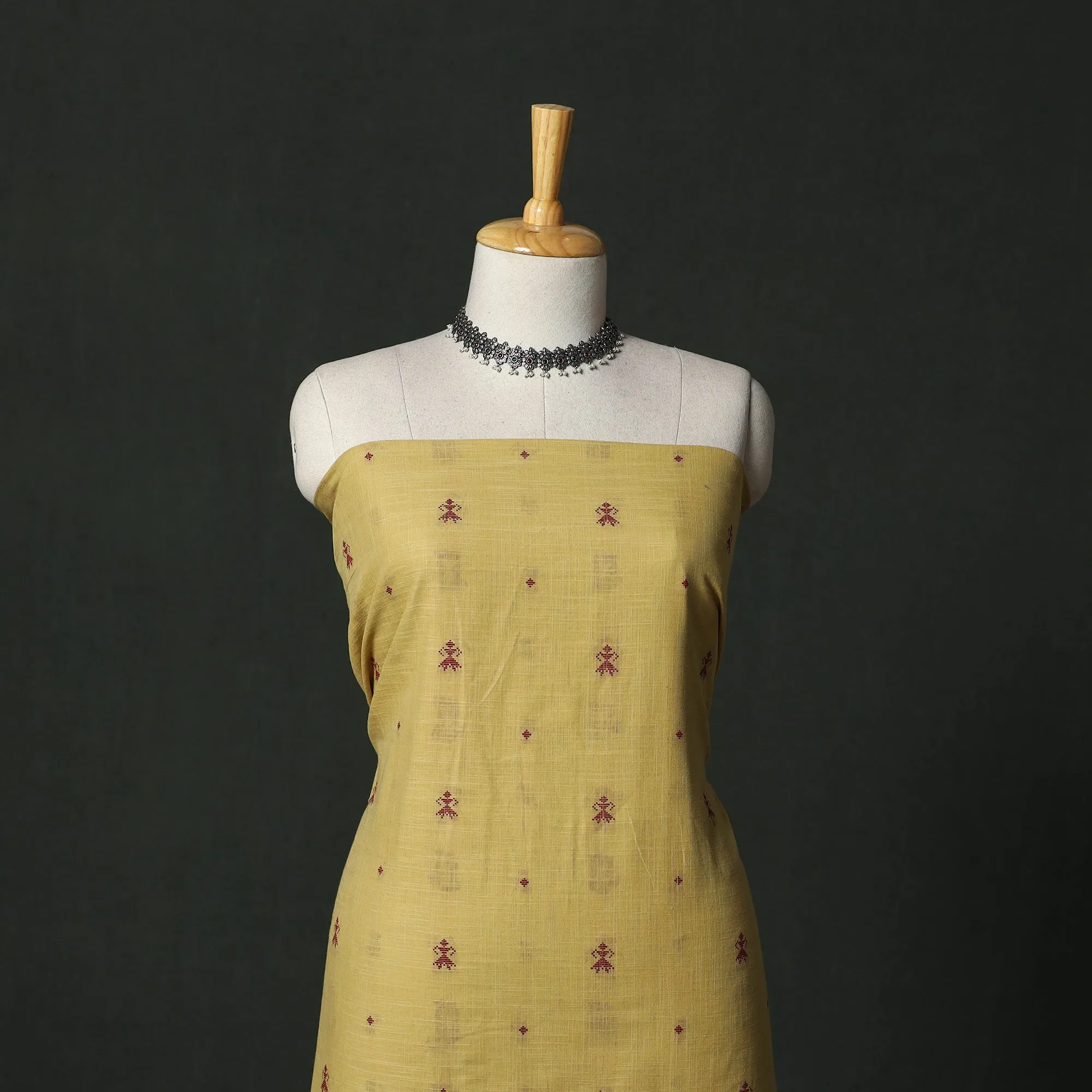 Yellow - Jacquard Cotton 2pc Unstitched Dress Material with Earrings 16 sold by Itokri product image thumbnail 2