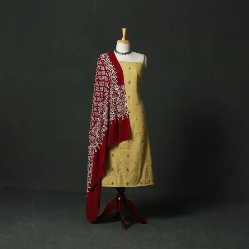 Yellow - Jacquard Cotton 2pc Unstitched Dress Material with Earrings 16 made by Itokri